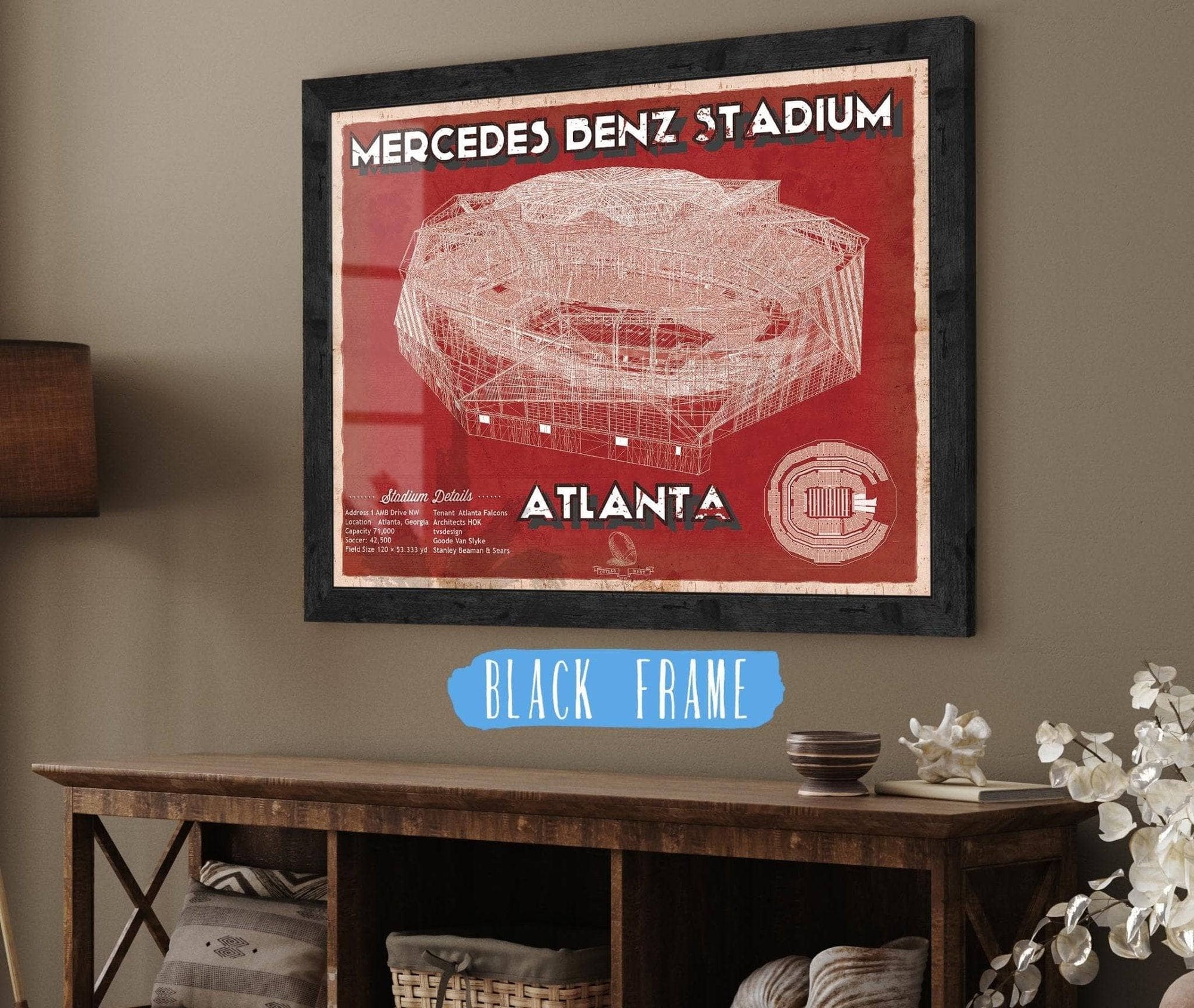 Cutler West Pro Football Collection 14" x 11" / Black Frame Atlanta Falcons - Mercedes-Benz Stadium NFL Team Print 717691625_74452