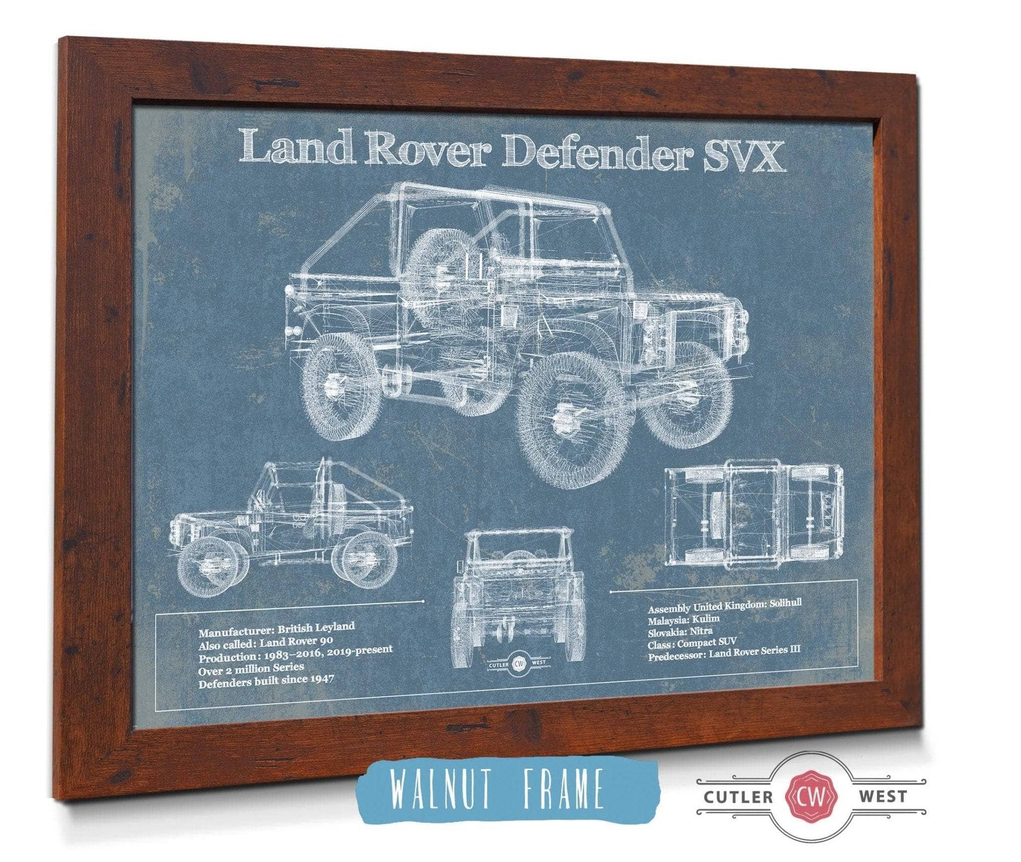 Cutler West Land Rover Collection 14" x 11" / Walnut Frame Land Rover Defender SVX Blueprint Vintage Auto Patent Print 845000209_65437