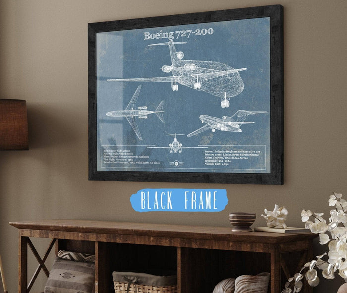 Cutler West Boeing Collection 14" x 11" / Black Frame Boeing 727-200 Vintage Aviation Blueprint Print - Custom Pilot Name Can Be Added 883686694_48408