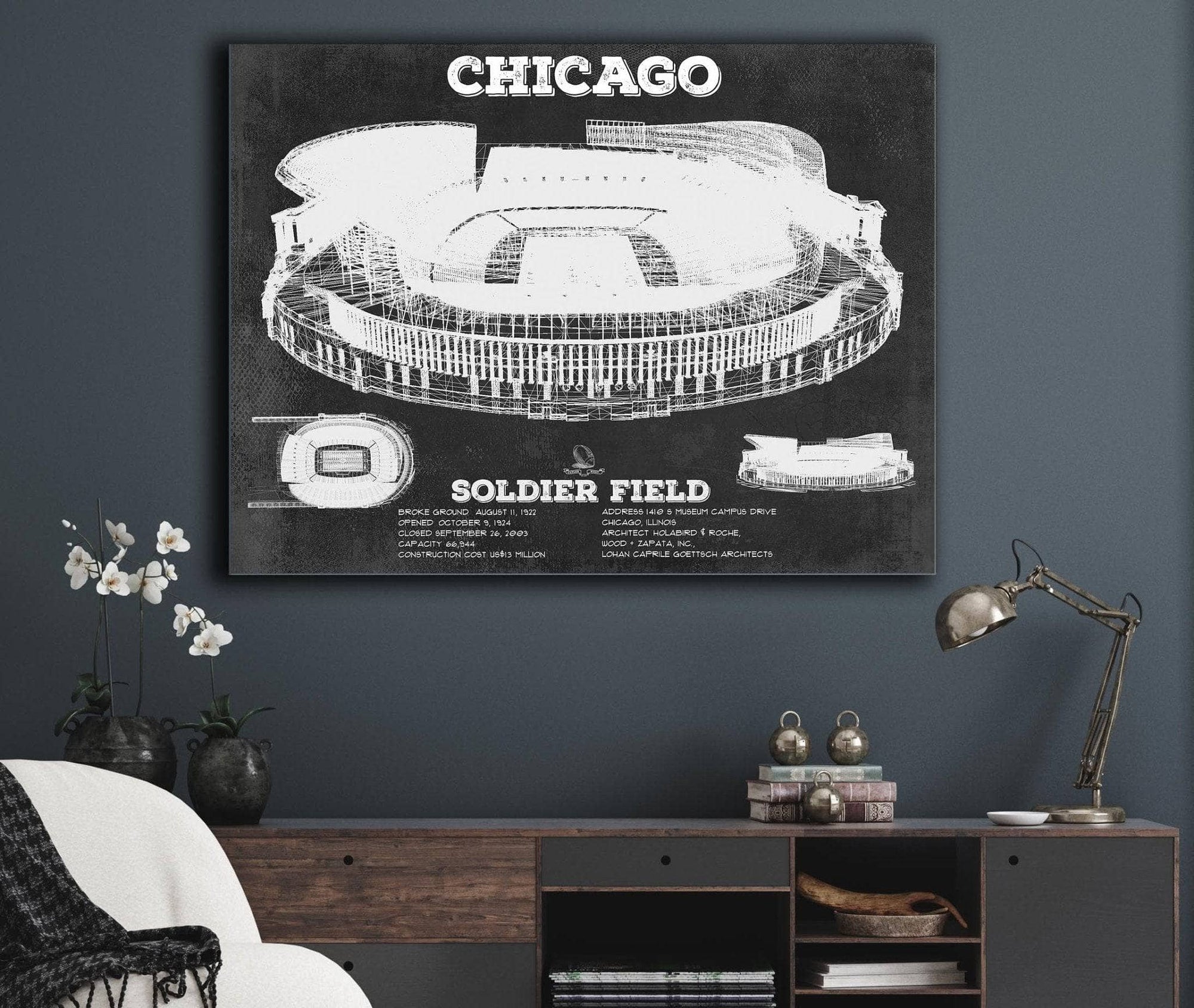 Cutler West Pro Football Collection Chicago Bears Stadium Seating Chart - Soldier Field - Vintage Football Print