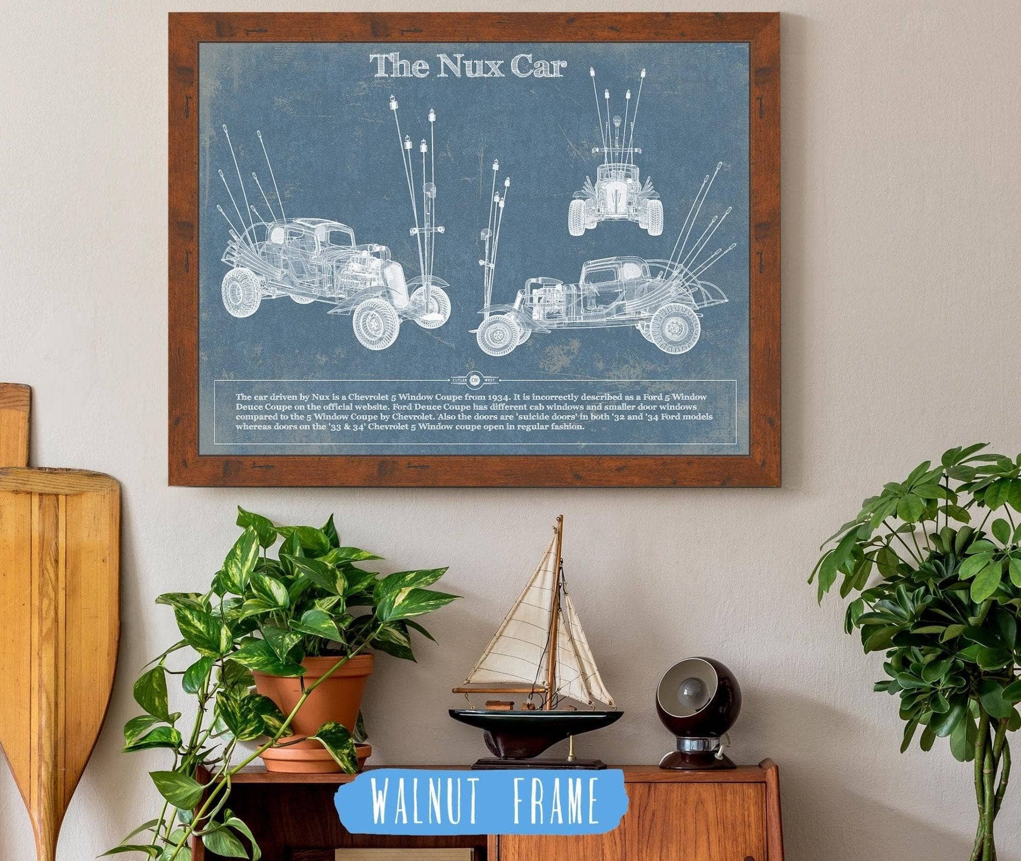 Cutler West Vehicle Collection The Nux Car (Chevrolet 5 Window Coupe 1934)  Blueprint Vintage Auto Print