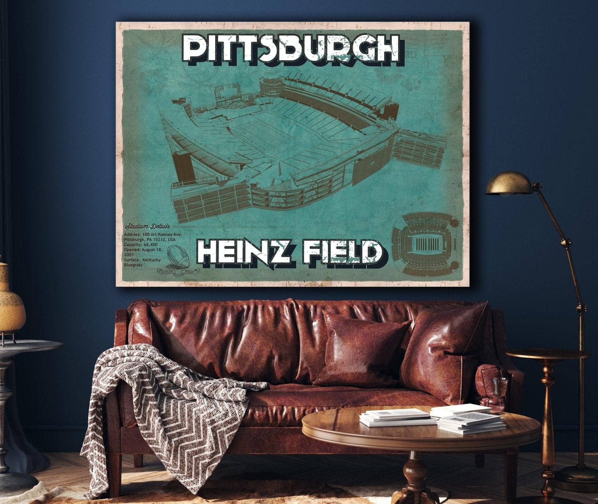 Cutler West Pro Football Collection Pittsburgh Steelers Stadium Art Team Color- Heinz Field - Vintage Football Print