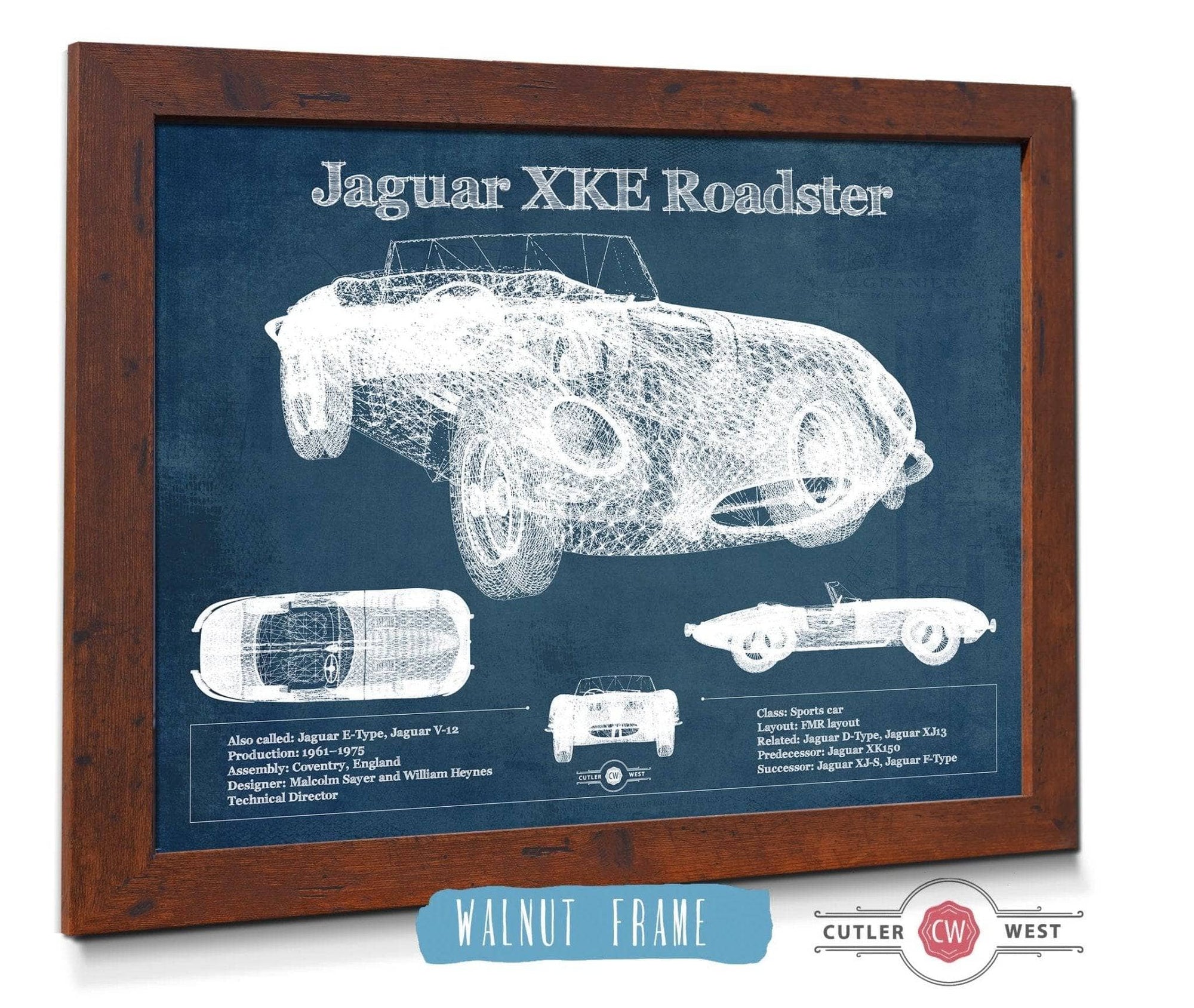 Cutler West Jaguar Collection Jaguar XK-E Roadster Original Blueprint Art