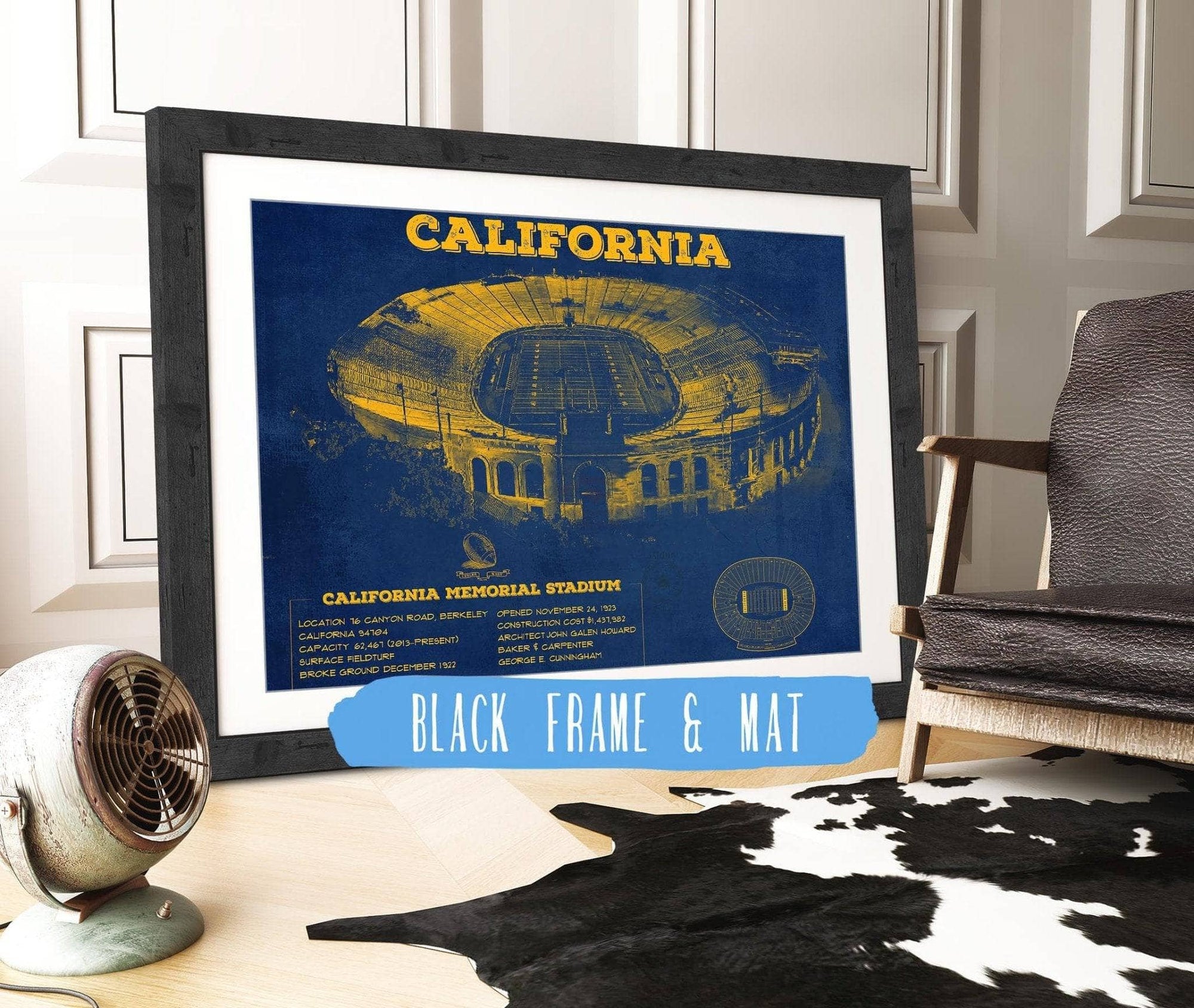 Cutler West College Football Collection 14" x 11" / Black Frame & Mat California Memorial Stadium Poster - University of California Bears Vintage Stadium & Blueprint Art Print 750877871_45241