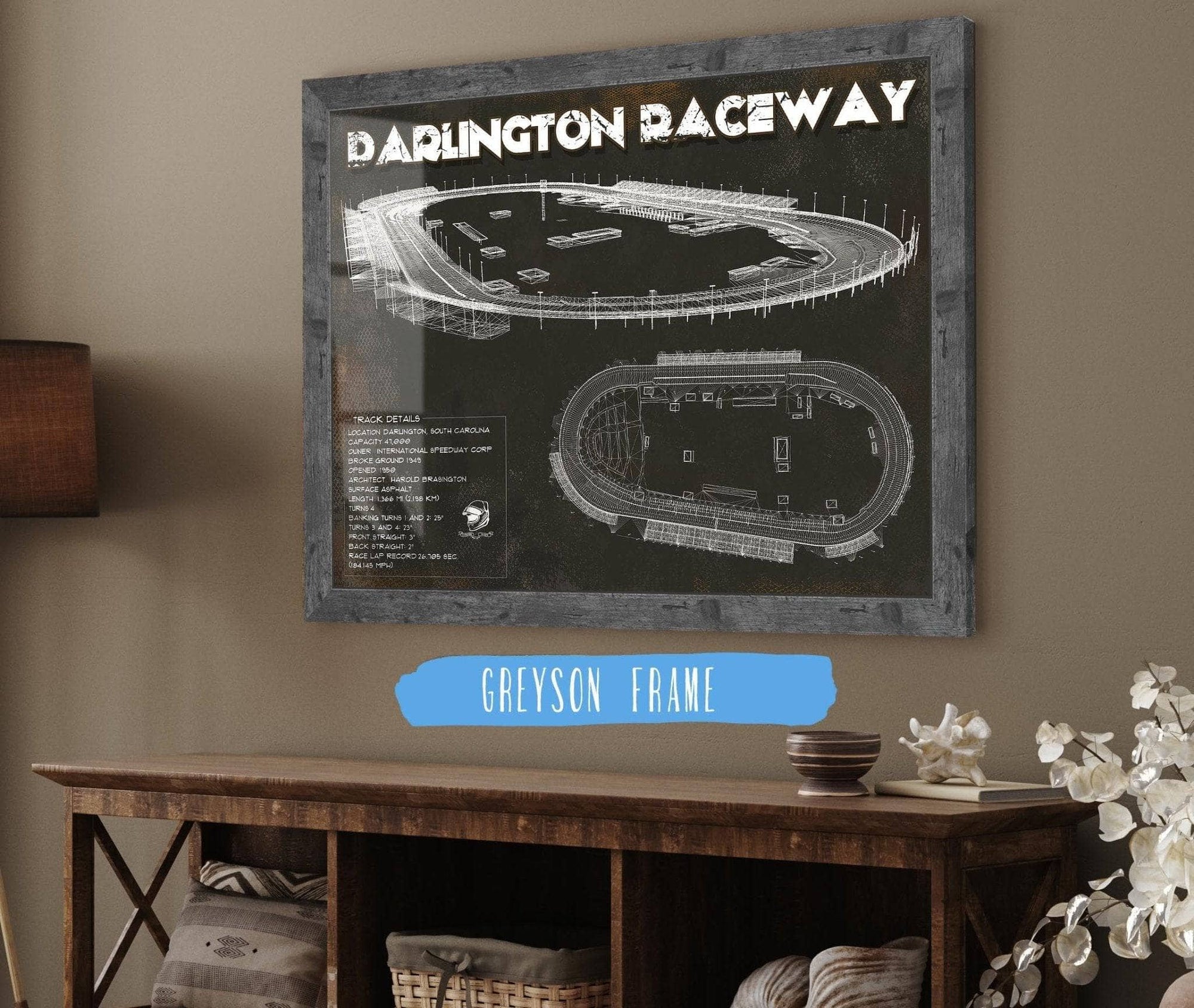 Cutler West Racetrack Collection 14" x 11" / Greyson Frame Darlington Raceway Blueprint NASCAR Race Track Print 745806981_54684