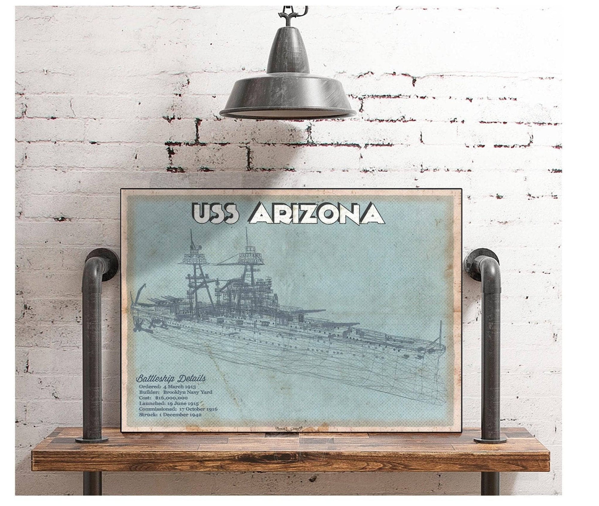 Cutler West Naval Military USS Arizona WWII Battleship Blueprint Military Print