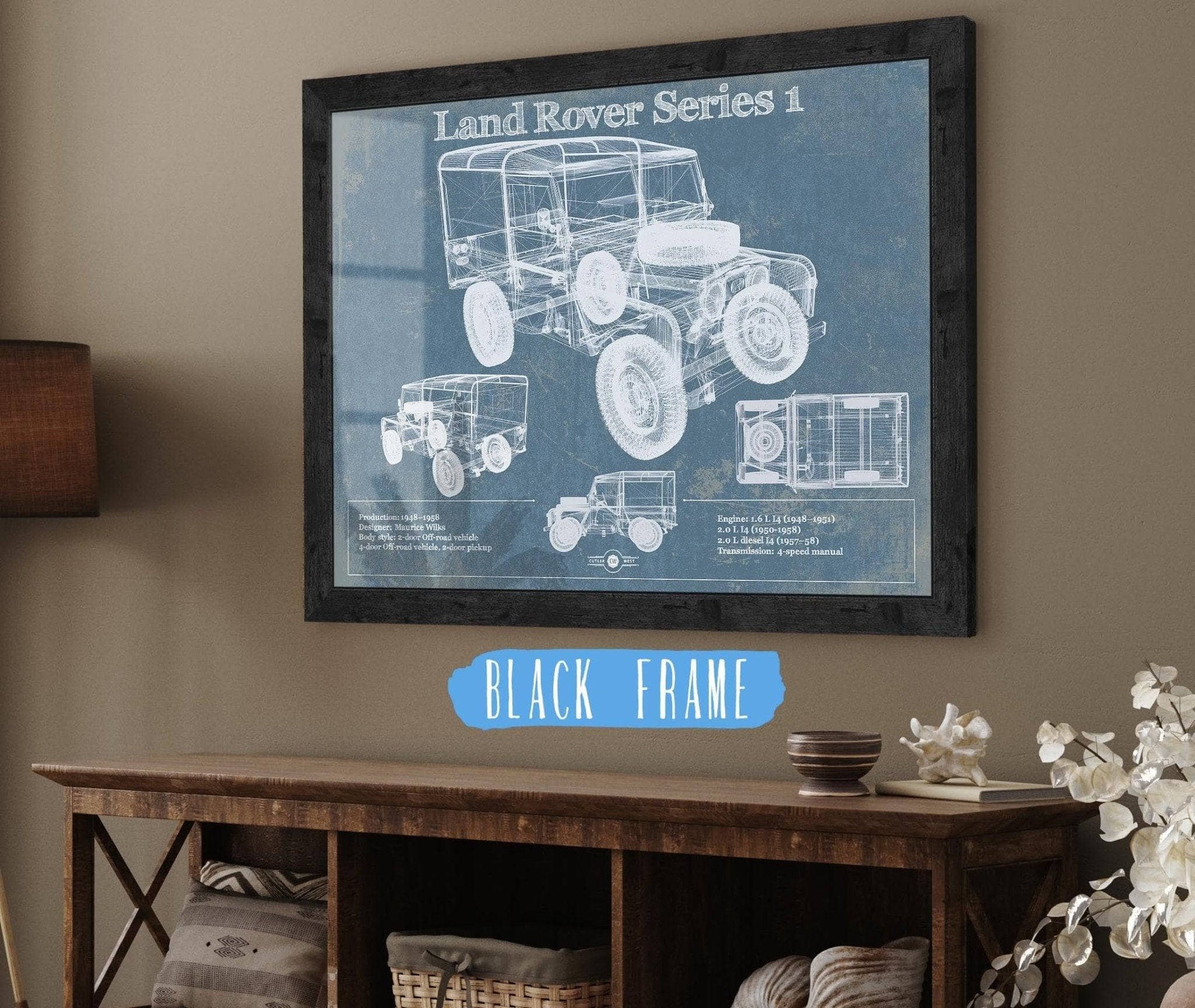 Cutler West Land Rover Collection 14" x 11" / Black Frame Land Rover Series 1 Blueprint Vintage Auto Patent Print 814256170_65567