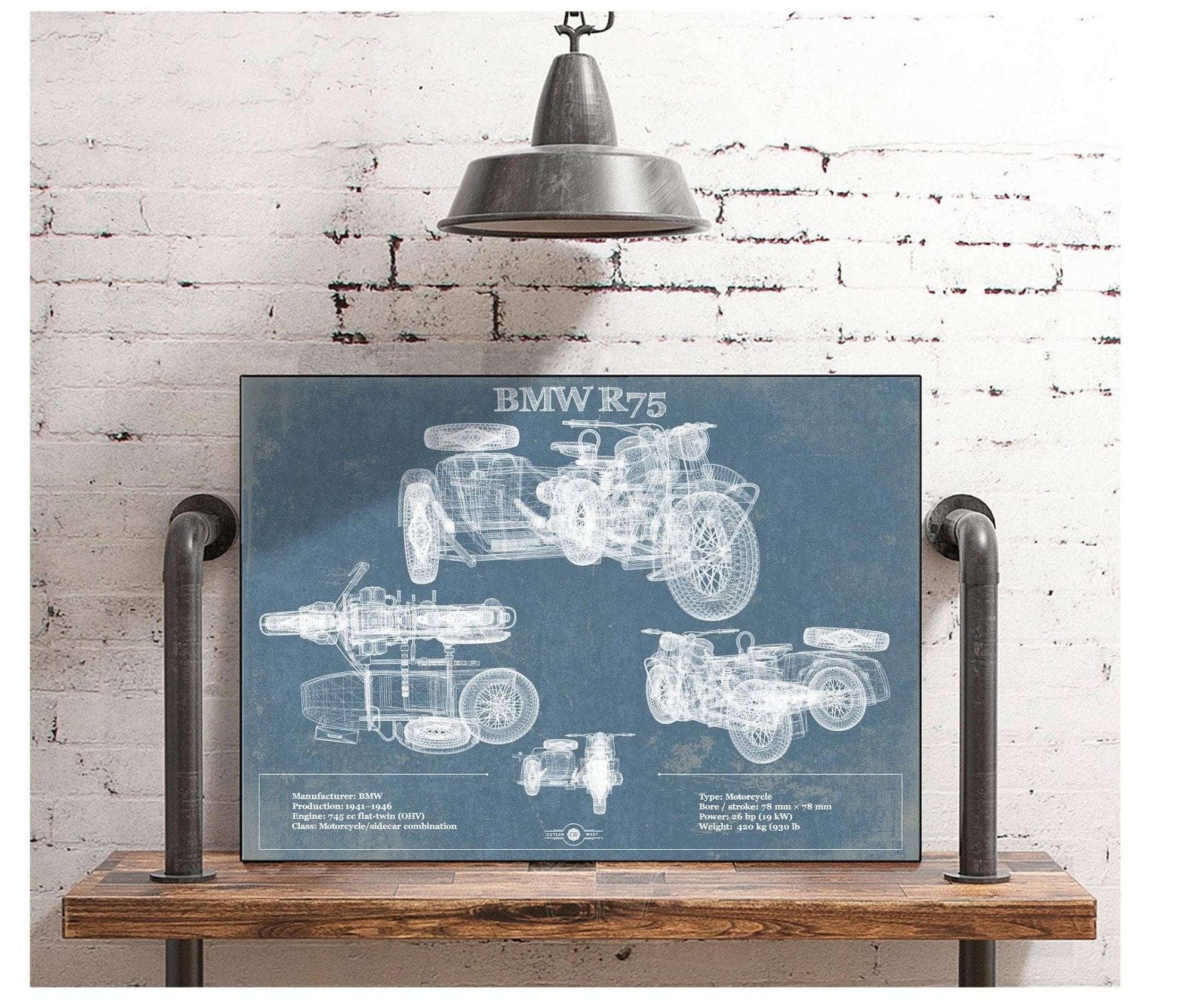 Cutler West Vehicle Collection BMW R75 Blueprint Motorcycle Patent Print
