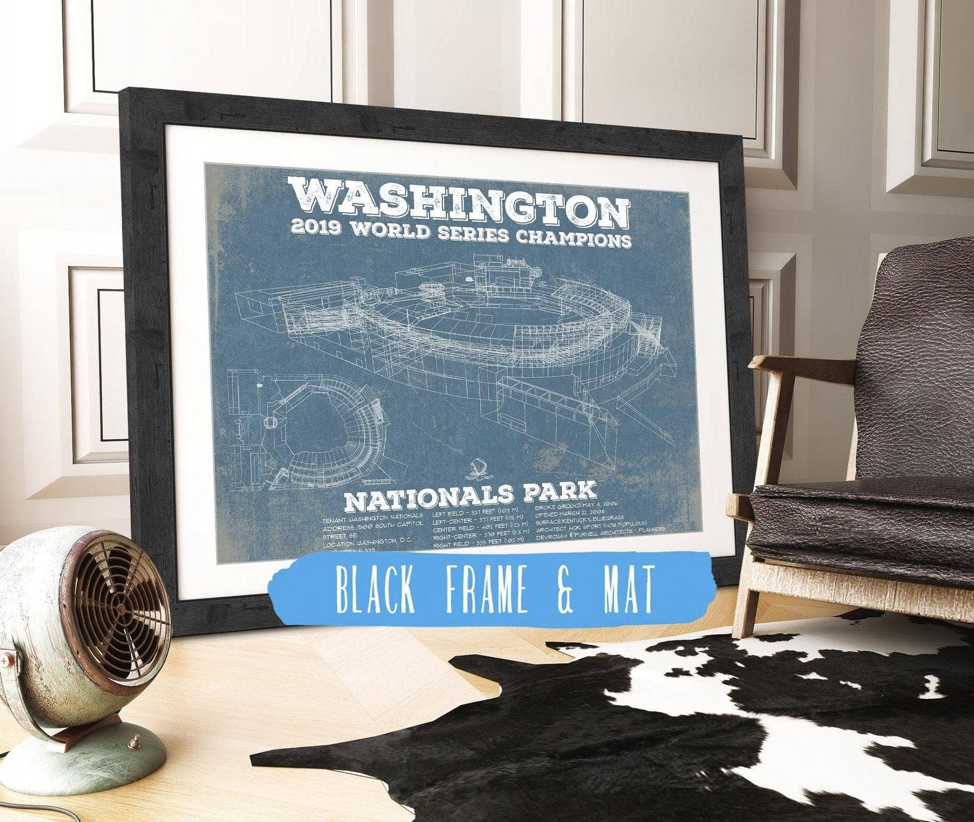 Cutler West 14" x 11" / Black Frame & Mat Washington Nationals - National Park Vintage Stadium Blue Print 728187448-14"-x-11"8181