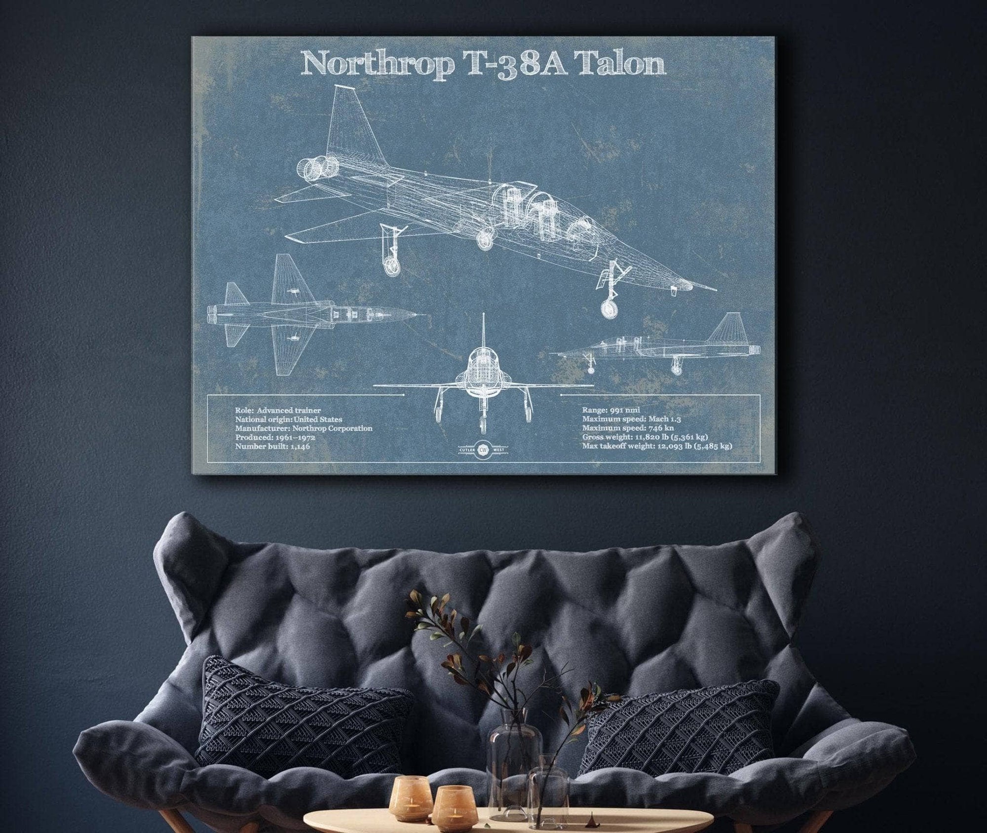 Cutler West Military Aircraft Northrop T-38A Talon Patent Blueprint Original Military Wall Art