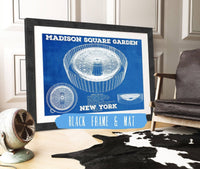 Cutler West Basketball Collection 14" x 11" / Black Frame & Mat New York Knicks - Madison Square Garden Vintage Blueprint  NBA Basketball NBA  Team Color Print 723007842_64578