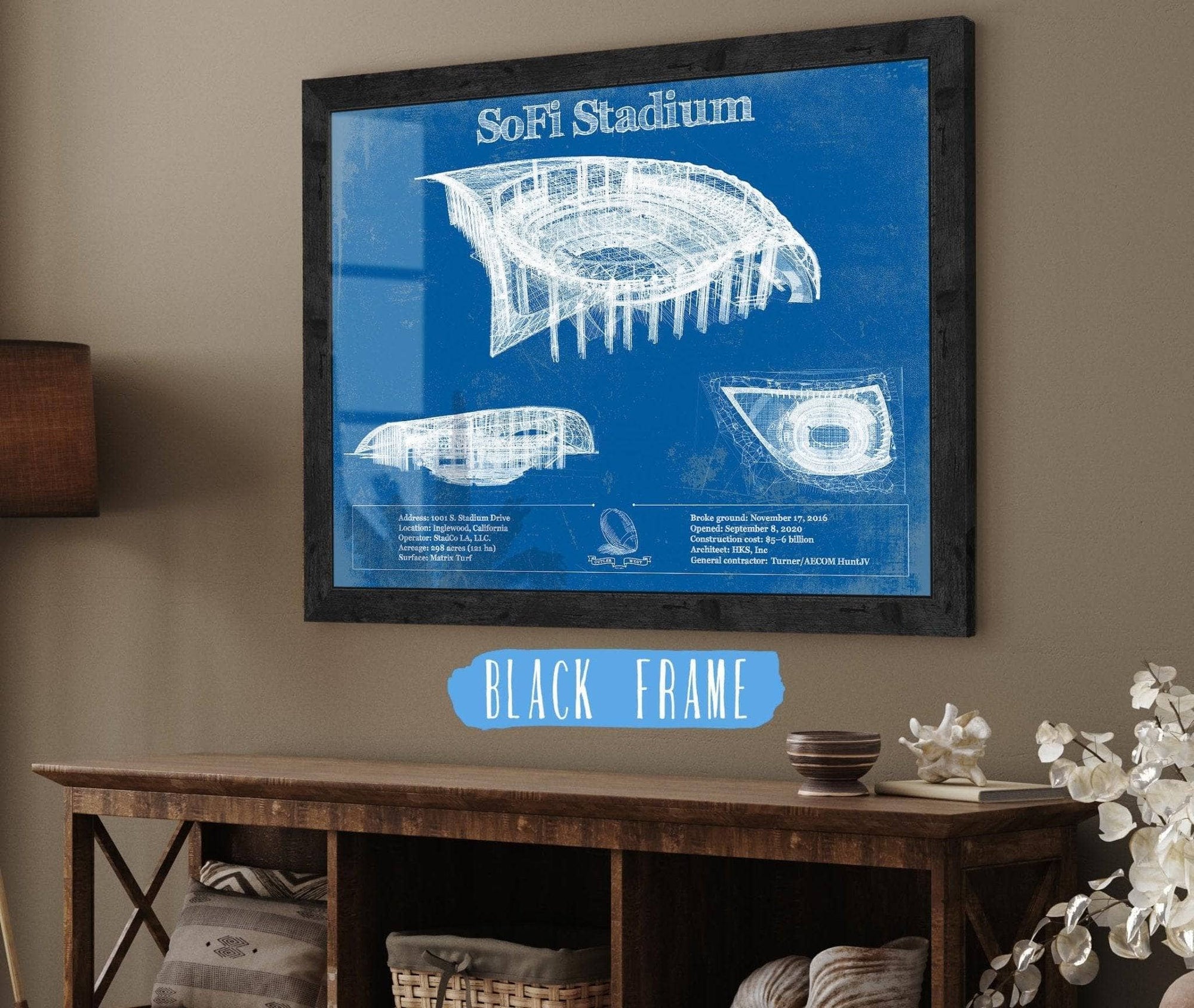 Cutler West Pro Football Collection 14" x 11" / Black Frame Los Angeles Chargers - SoFi Stadium Vintage Football Print 933311013_24005