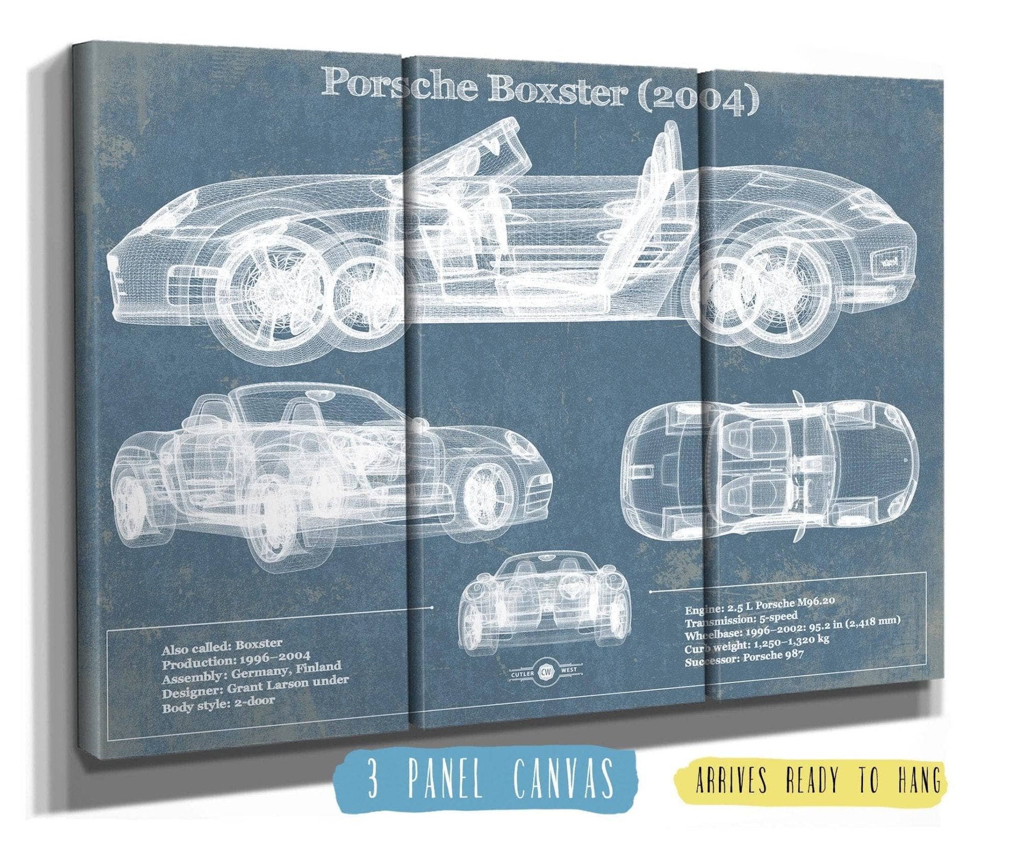 Cutler West Porsche Collection 48" x 32" / 3 Panel Canvas Wrap Porsche Boxster (2004) Blueprint Vintage Auto Print 833110067_20424