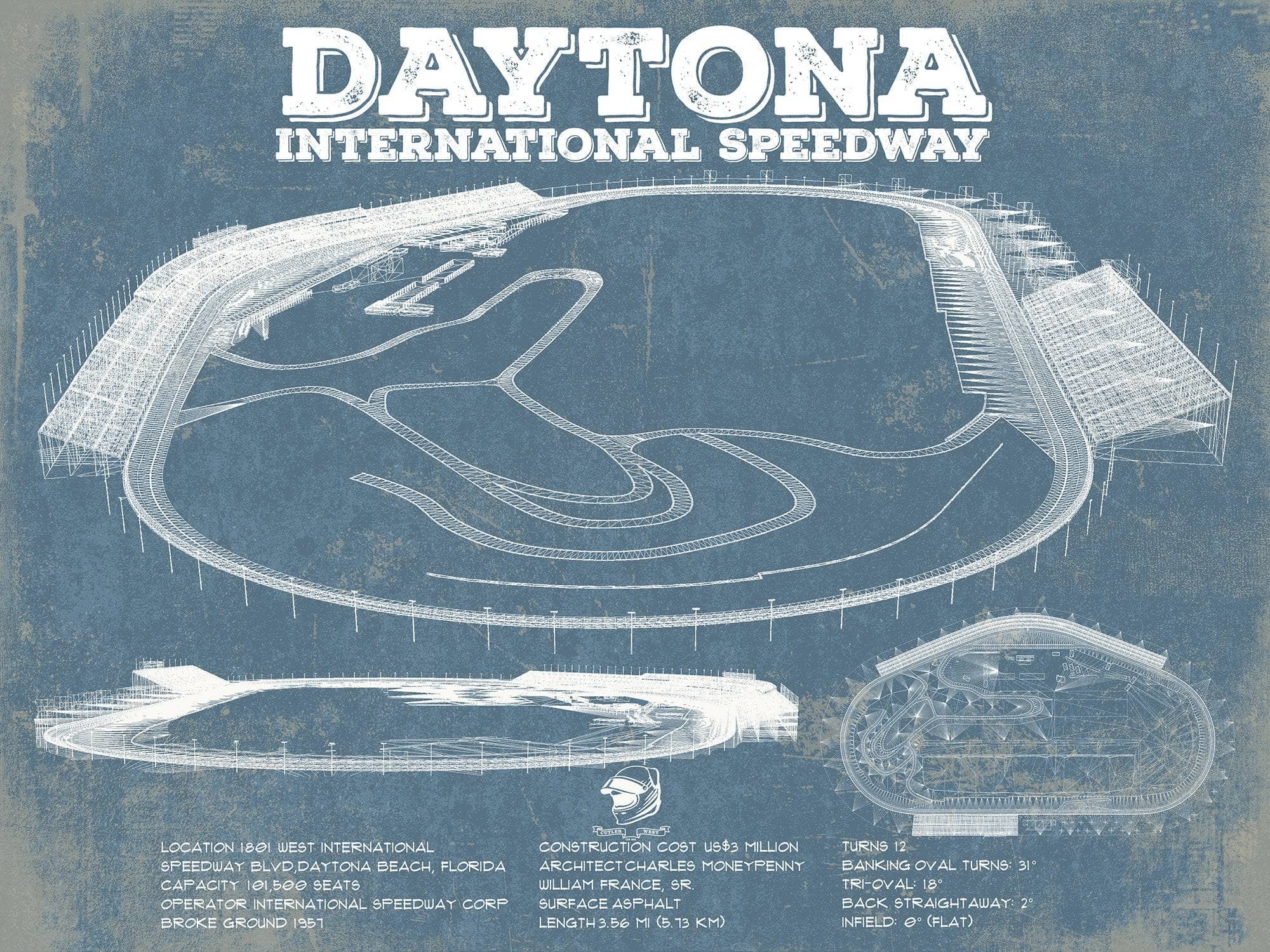 Cutler West Racetrack Collection 14" x 11" / Unframed Daytona International Speedway Blueprint NASCAR Race Track Print 731411994-TOP