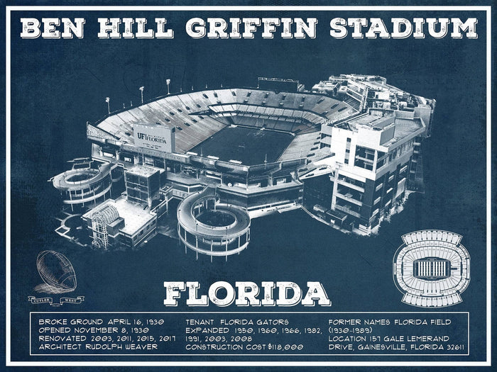 Cutler West Pro Football Collection 14" x 11" / Unframed Ben Hill Griffin Stadium Art - University of Florida Gators Vintage Stadium Art Print 736879125_35273