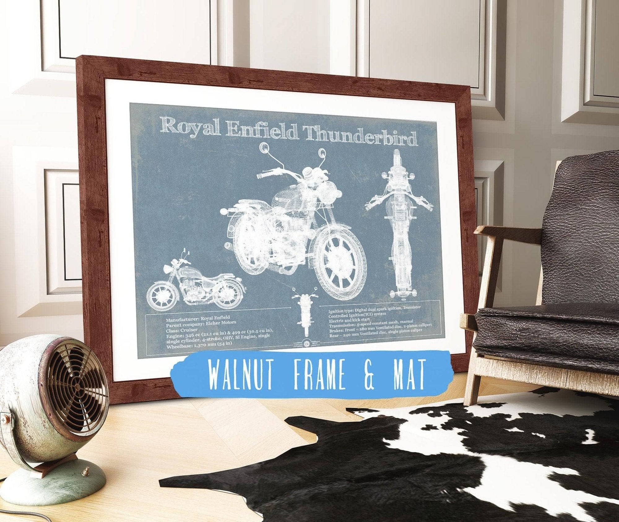 Cutler West 14" x 11" / Stretched Canvas Wrap Royal Enfield Thunderbird Blueprint Motorcycle Patent Print 933350106_17023