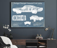 Cutler West Dodge Collection Dodge Charger (Mk2) (B Body) General Lee 1969 Vintage Blueprint Auto Print