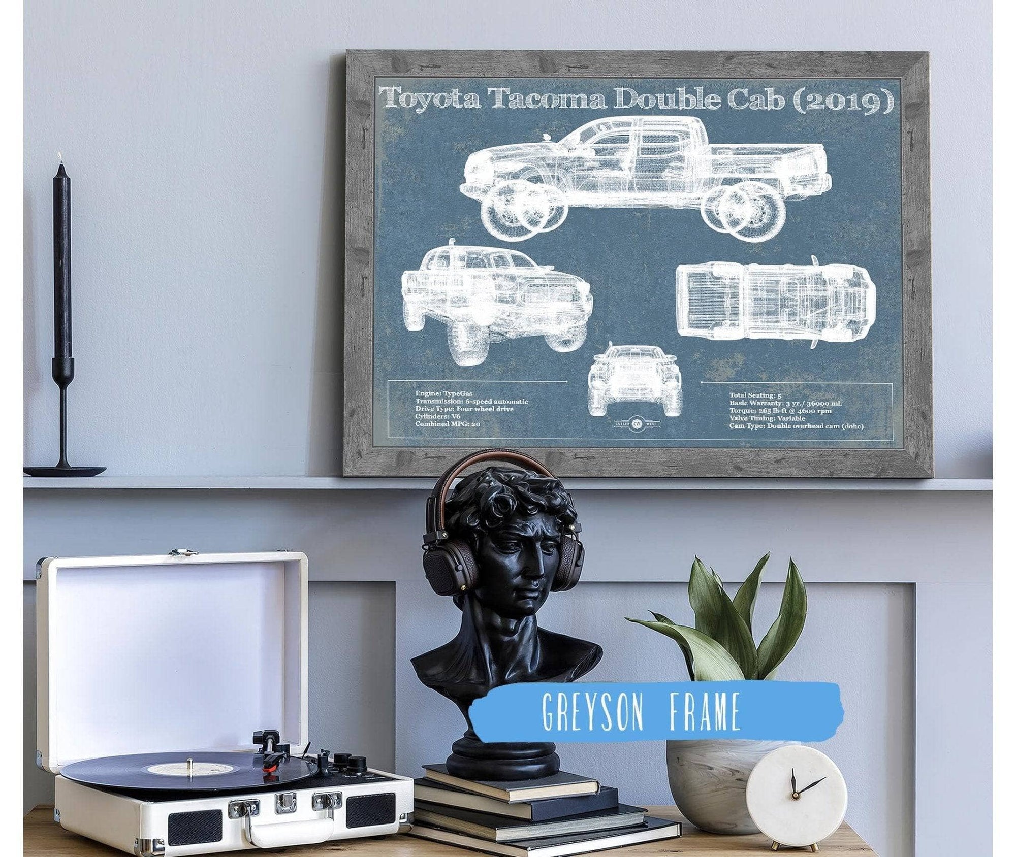 Cutler West Toyota Collection 14" x 11" / Greyson Frame Toyota Tacoma Double Cab (2019) Vintage Blueprint Auto Print 833110080_30859