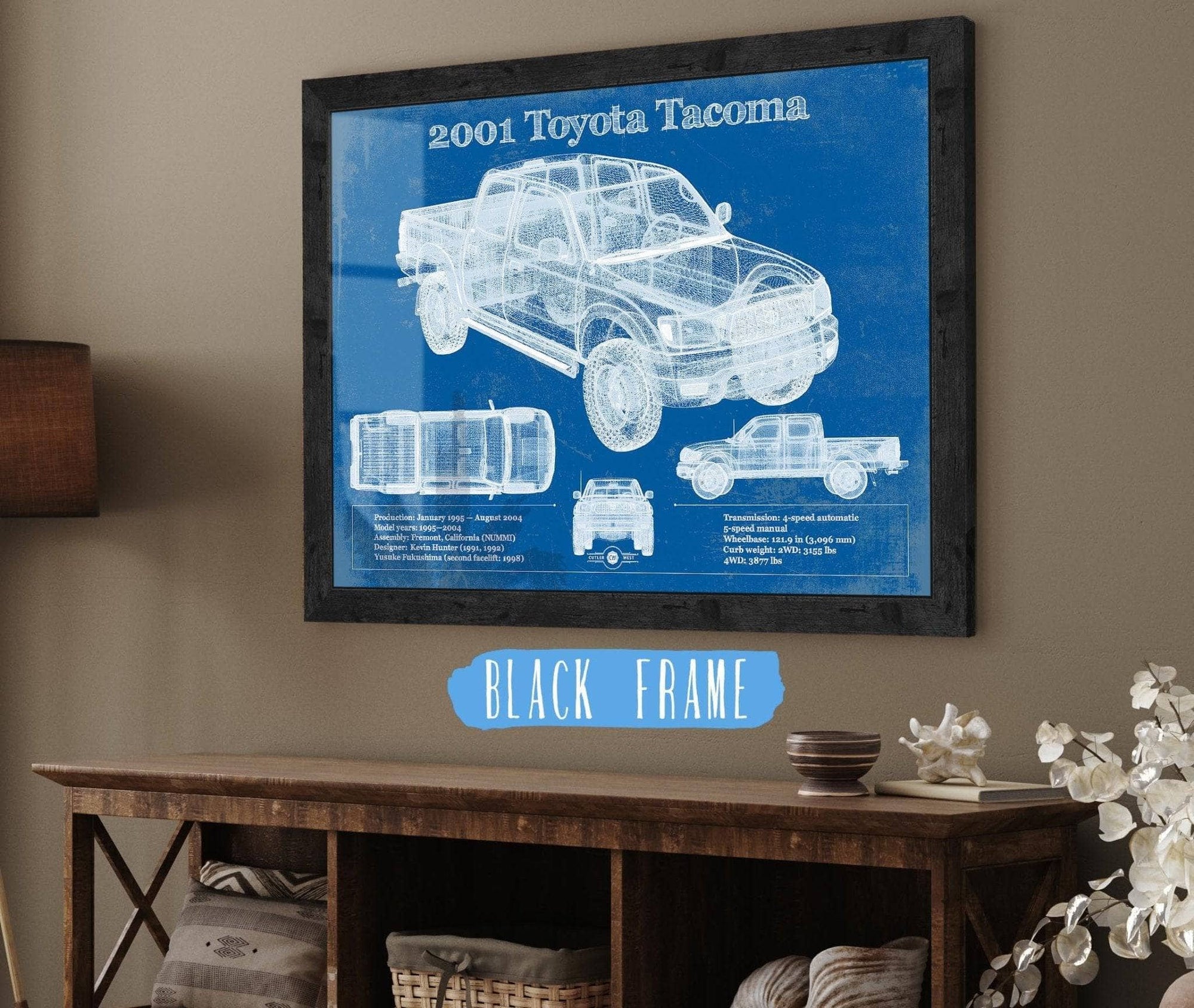 Cutler West Toyota Collection 14" x 11" / Black Frame 2001 Toyota Tacoma Double Cab Limited Vintage Blueprint Auto Print 933311112_39300