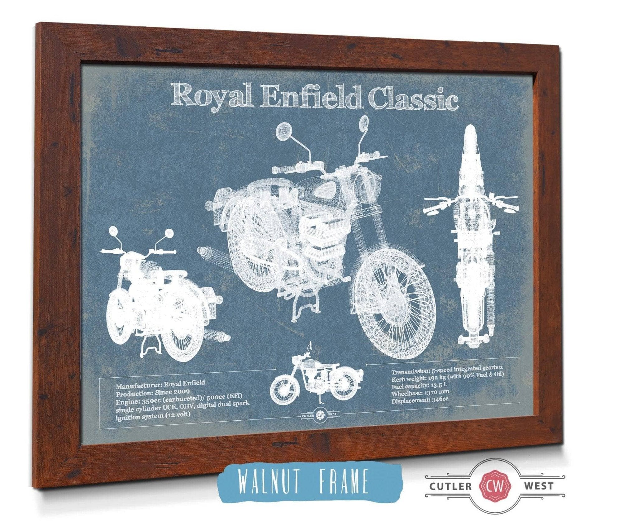 Cutler West Royal Enfield Classis 350 And 500 Blueprint Motorcycle Patent Print
