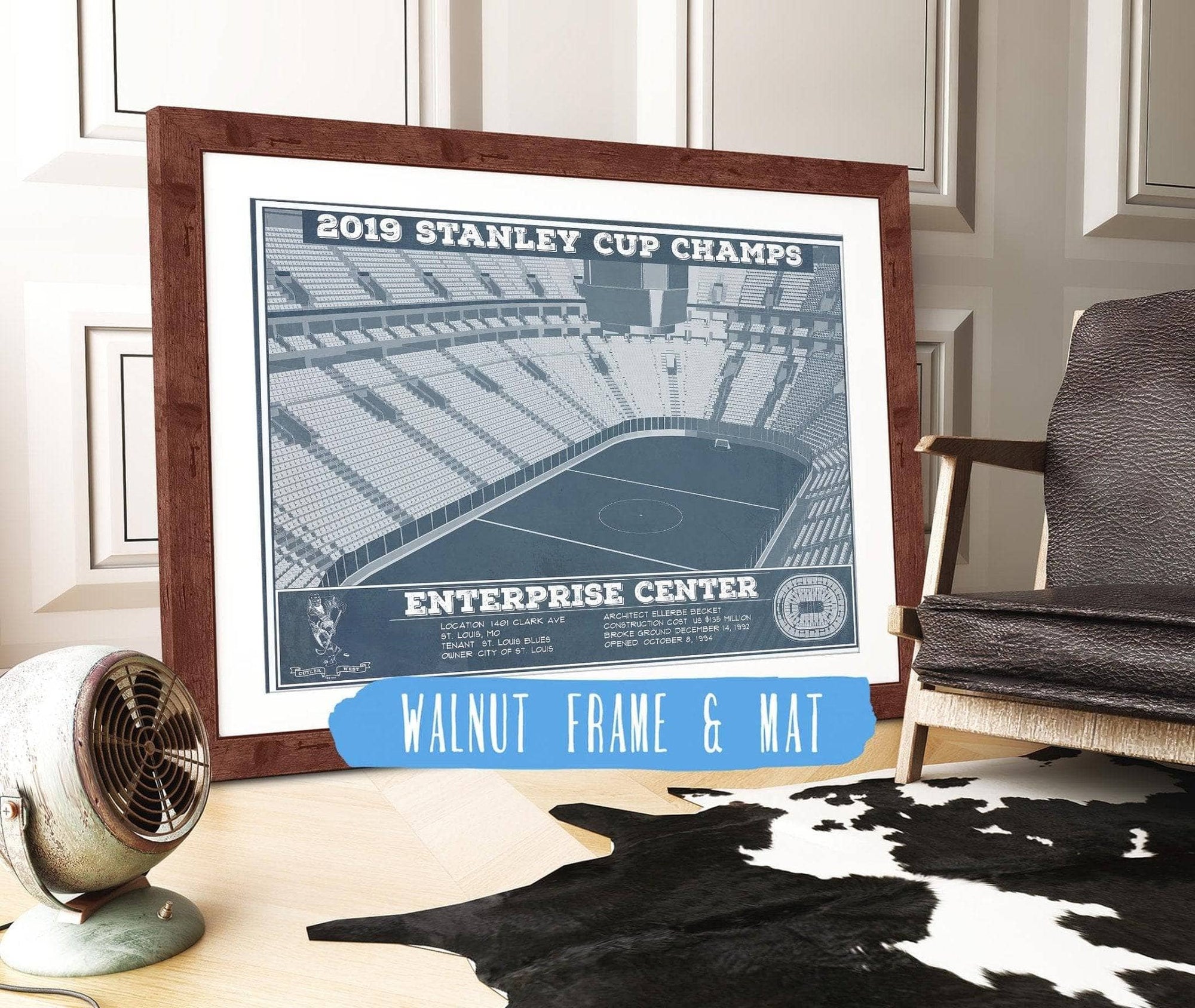 Cutler West 14" x 11" / Walnut Frame & Mat St. Louis Blues Enterprise 2019 Stanley Cup Champions - Vintage Hockey Team Color Print 933350140_25856