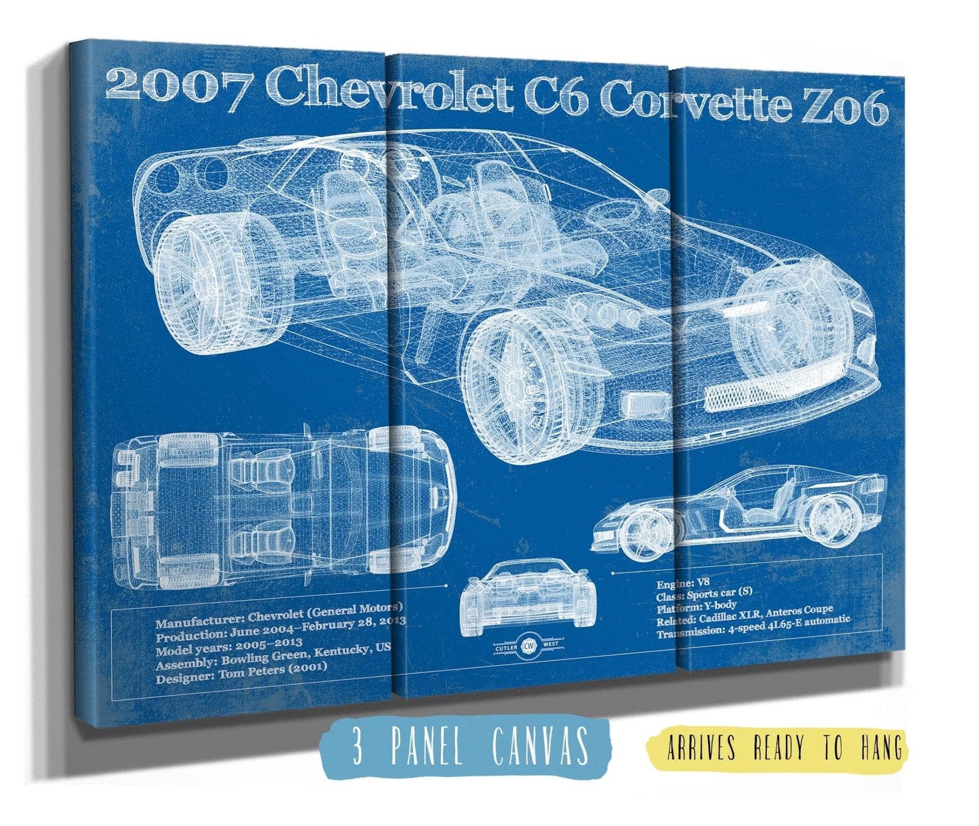 Cutler West Chevrolet Collection 2007 Chevrolet C6 Corvette Z06 Blueprint Vintage Auto Print