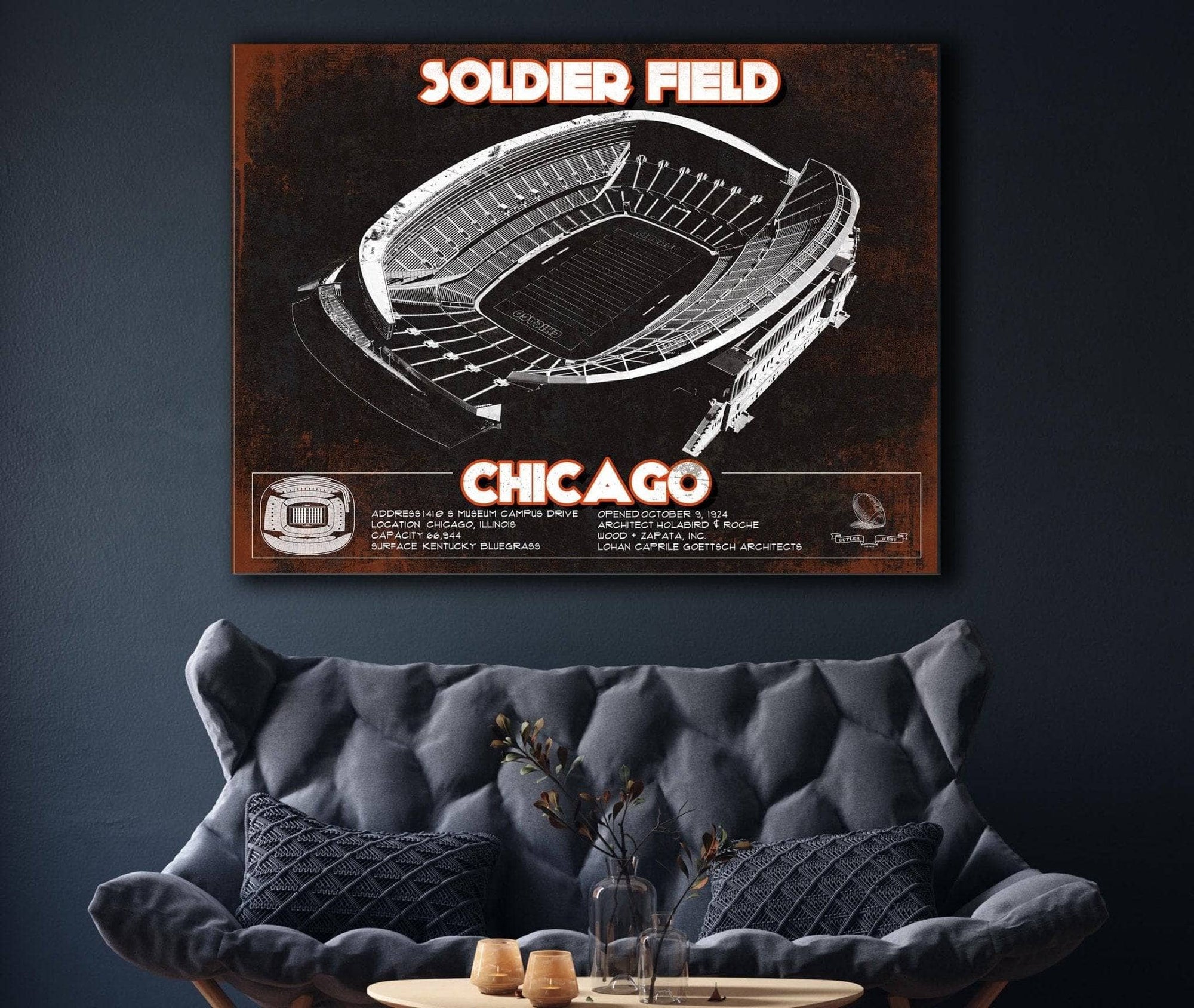 Cutler West Pro Football Collection Chicago Bears Stadium Seating Chart Soldier Field Vintage Football Print