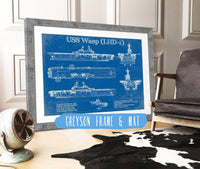 Cutler West Naval Military 14" x 11" / Greyson Frame & Mat USS Wasp (LHD-1) Aircraft Carrier Blueprint Original Military Wall Art - Customizable 933311001_27708