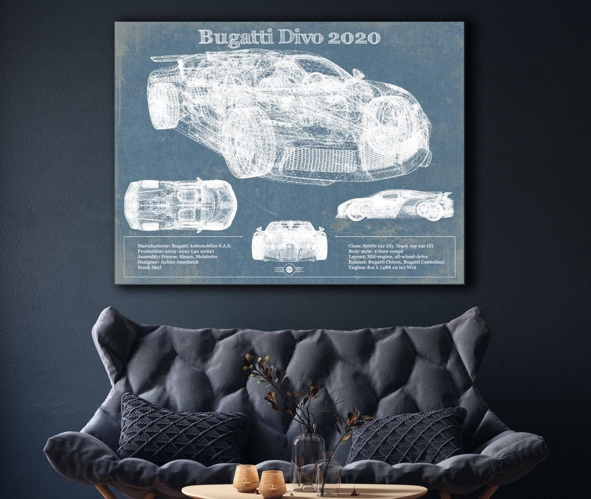 Cutler West Vehicle Collection Bugatti Divo 2020 Vintage Sports Car Print