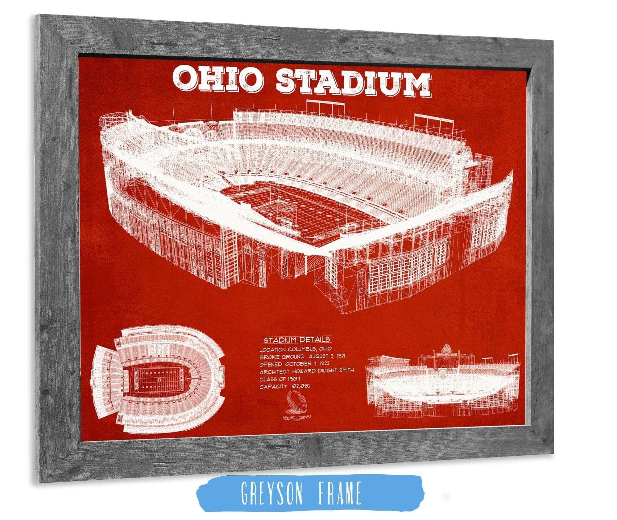 Cutler West Best Selling Collection 14" x 11" / Greyson Frame Ohio State Buckeyes Art - Ohio Stadium Vintage Stadium Blueprint Art Print 722811916-TOP