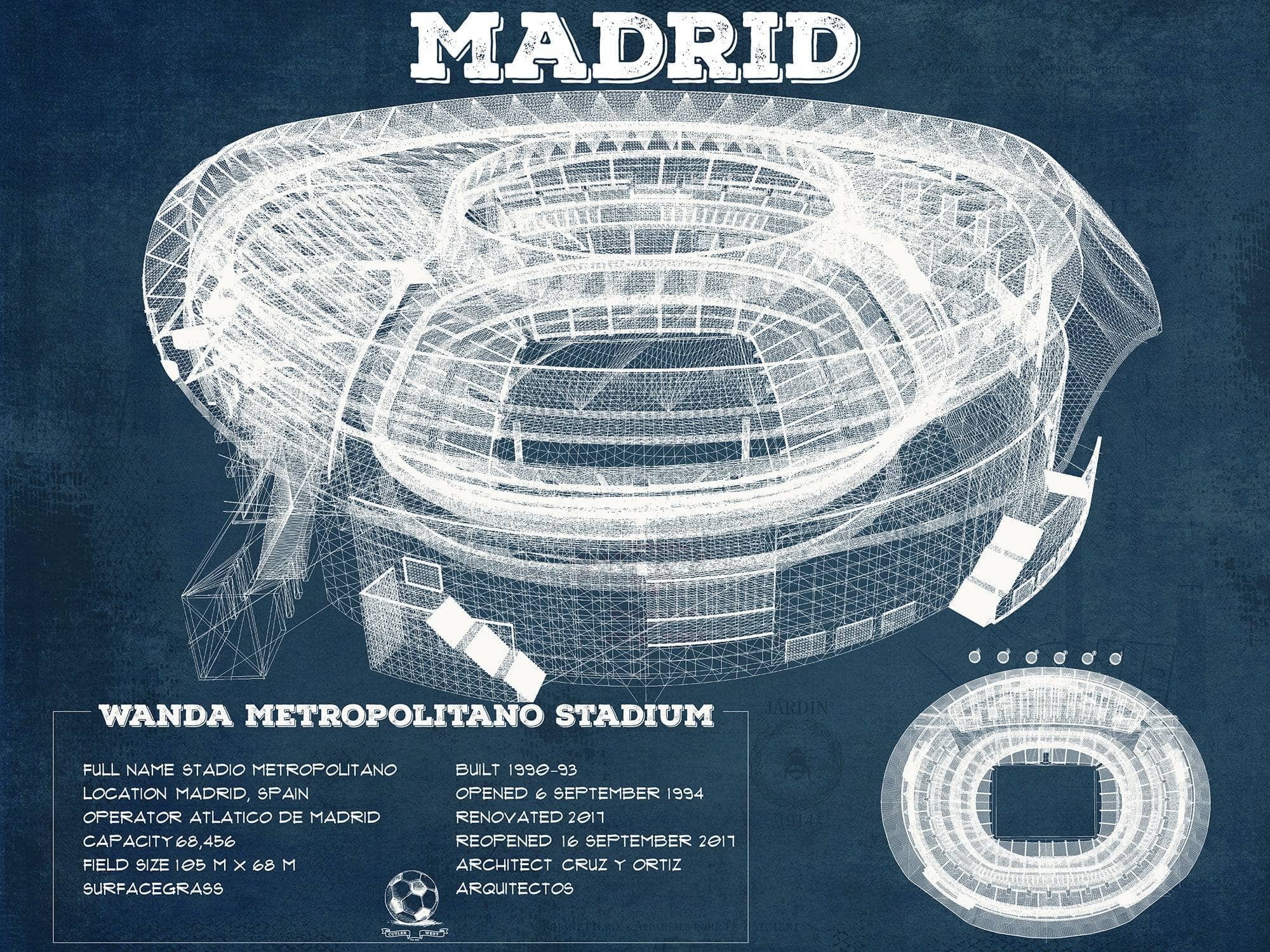 Cutler West Soccer Collection 14" x 11" / Unframed Atlético Madrid FC Wanda Metropolitano Stadium Soccer Print 746287285_51773