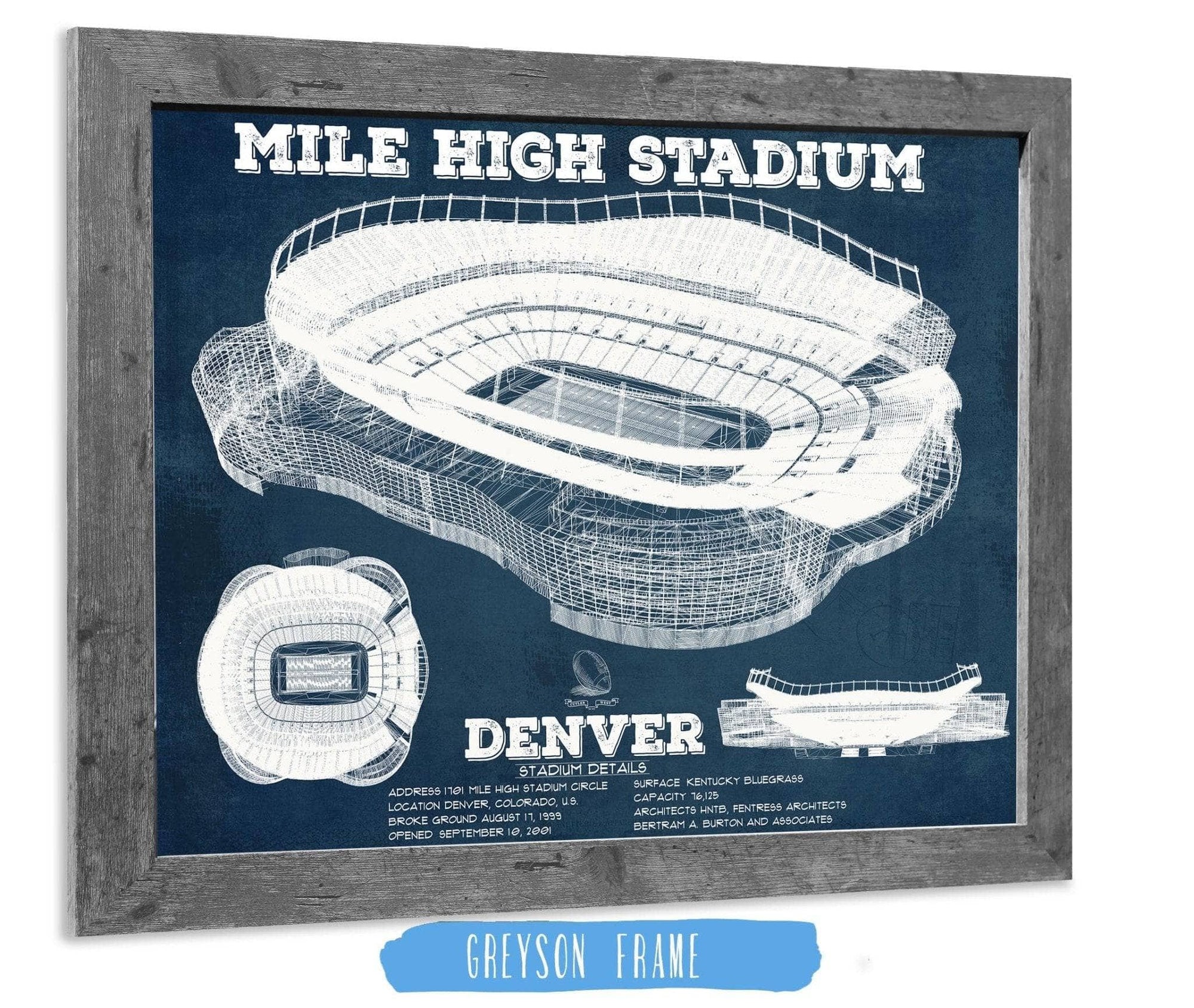 Cutler West Pro Football Collection 14" x 11" / Greyson Frame Vintage Denver Broncos Mile High Stadium Football Print 736755983-14"-x-11"55410