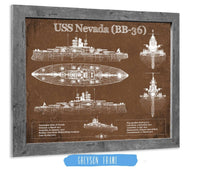 Cutler West Naval Military 14" x 11" / Greyson Frame USS Nevada (BB-36) Battleship Blueprint Original Military Wall Art - Customizable 933350082_27509