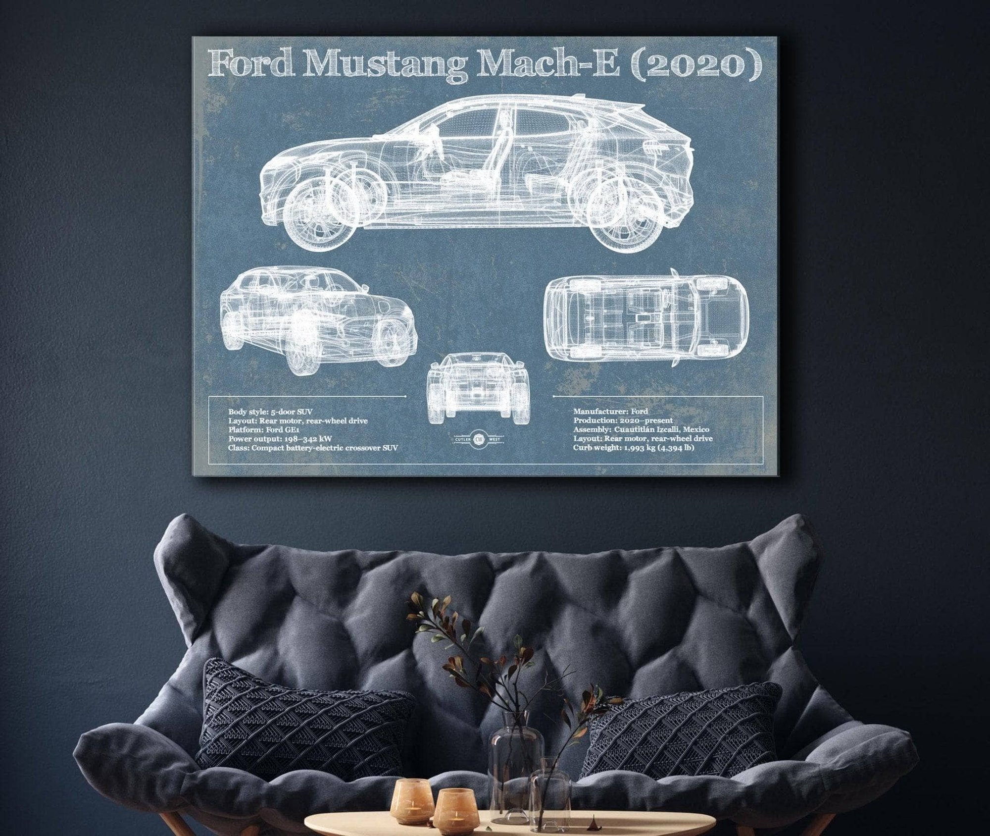 Cutler West Ford Collection Ford Mustang Mach-E 2020 Blueprint Vintage Auto Print
