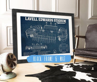 Cutler West College Football Collection 14" x 11" / Black Frame & Mat BYU Cougars Stadium Art - Lavell Edwards Vintage Stadium & Blueprint Art Print 639921146_45703