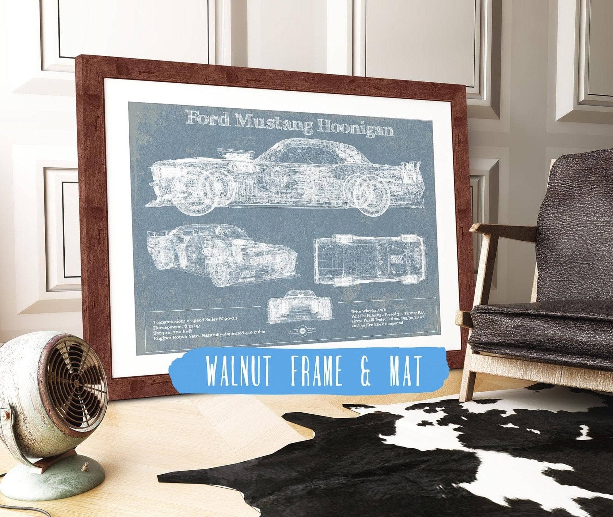 Cutler West Ford Collection 14" x 11" / Walnut Frame & Mat Ford Mustang Hoonigan Vintage Blueprint Auto Print 833110081_14712