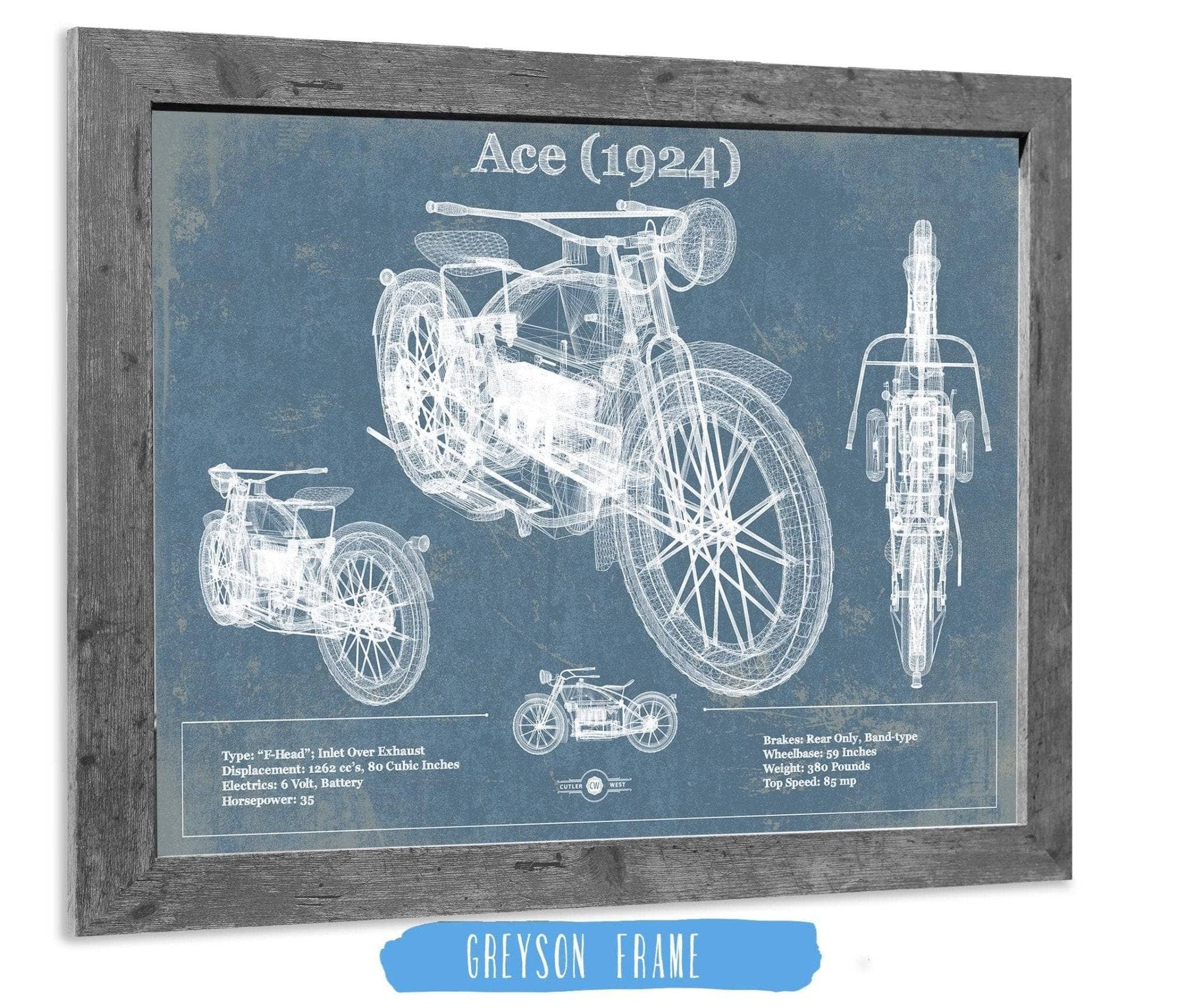 Cutler West Vehicle Collection Ace (1924) Blueprint Motorcycle Patent Print