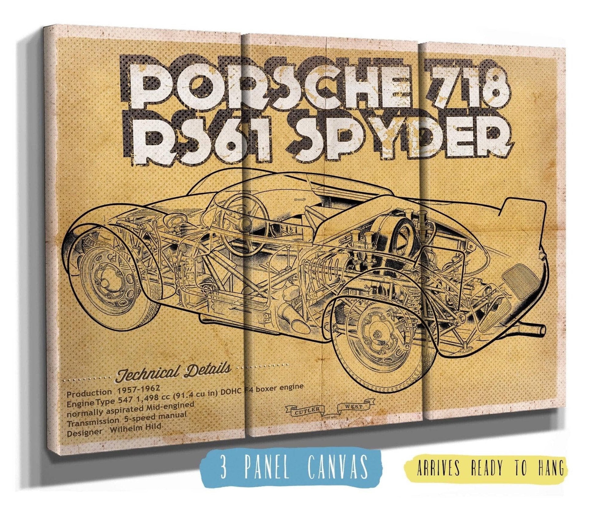 Cutler West Porsche Collection 48" x 32" / 3 Panel Canvas Wrap Porsche 718 Spyder Racing Sports Car Print 715556417_68669