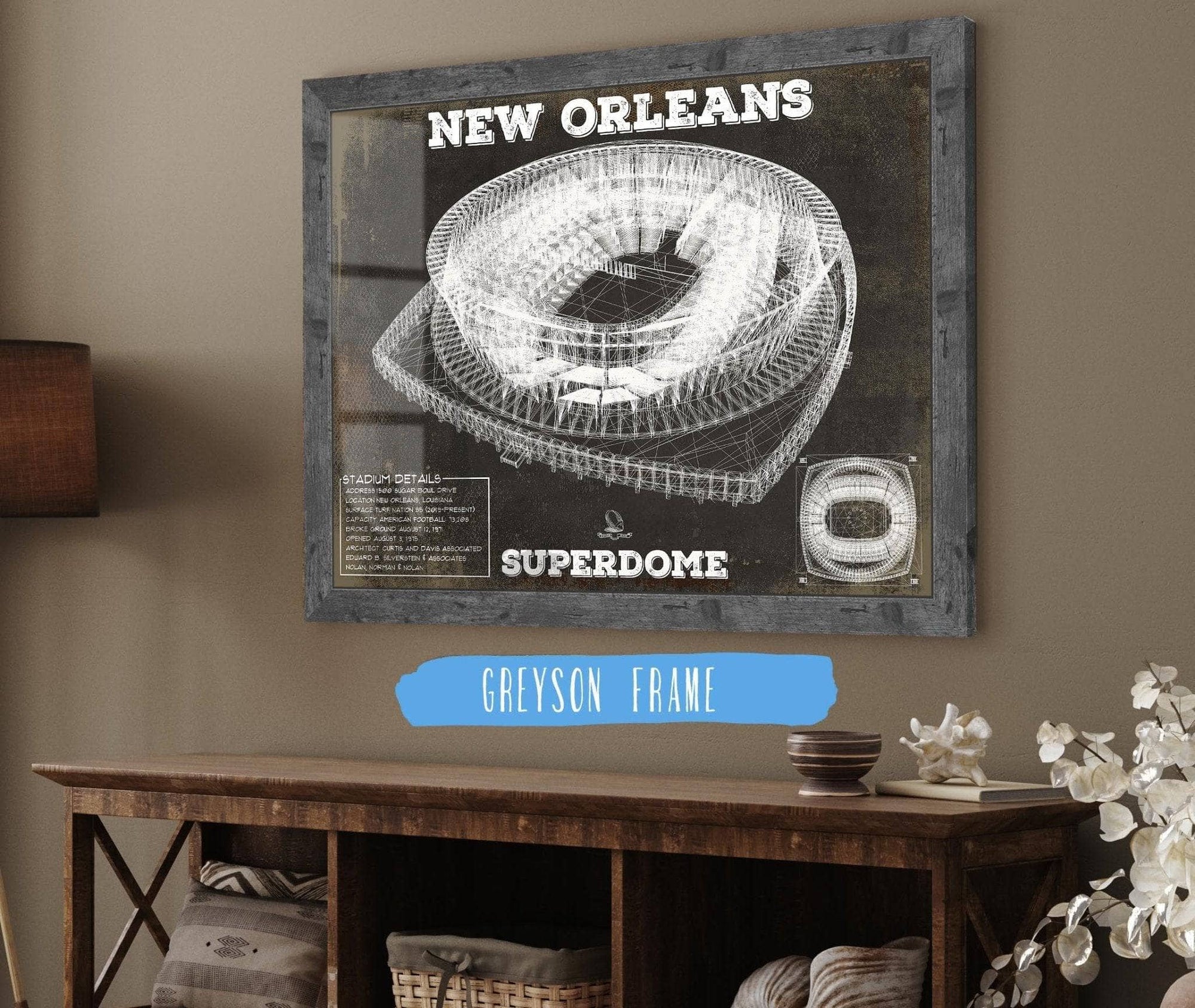 Cutler West Pro Football Collection 14" x 11" / Greyson Frame New Orleans Saints Superdome Seating Chart - Vintage Football Print 734084112-TOP