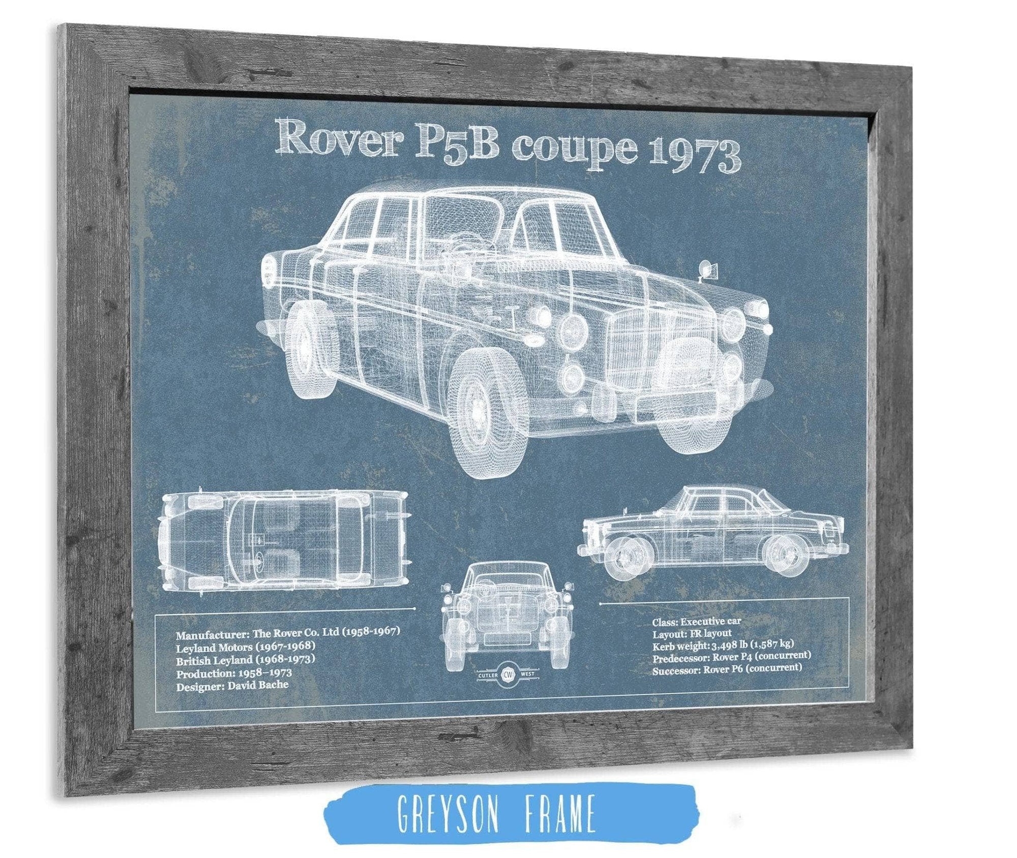 Cutler West Vehicle Collection Rover P5b Coupe 1973 Vintage Blueprint Auto Print