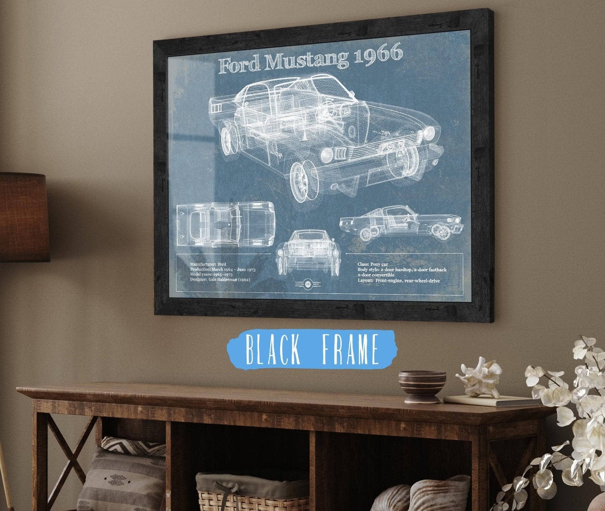 Cutler West Ford Collection 14" x 11" / Black Frame Ford Mustang 1966 Original Blueprint Art 845000229-TOP