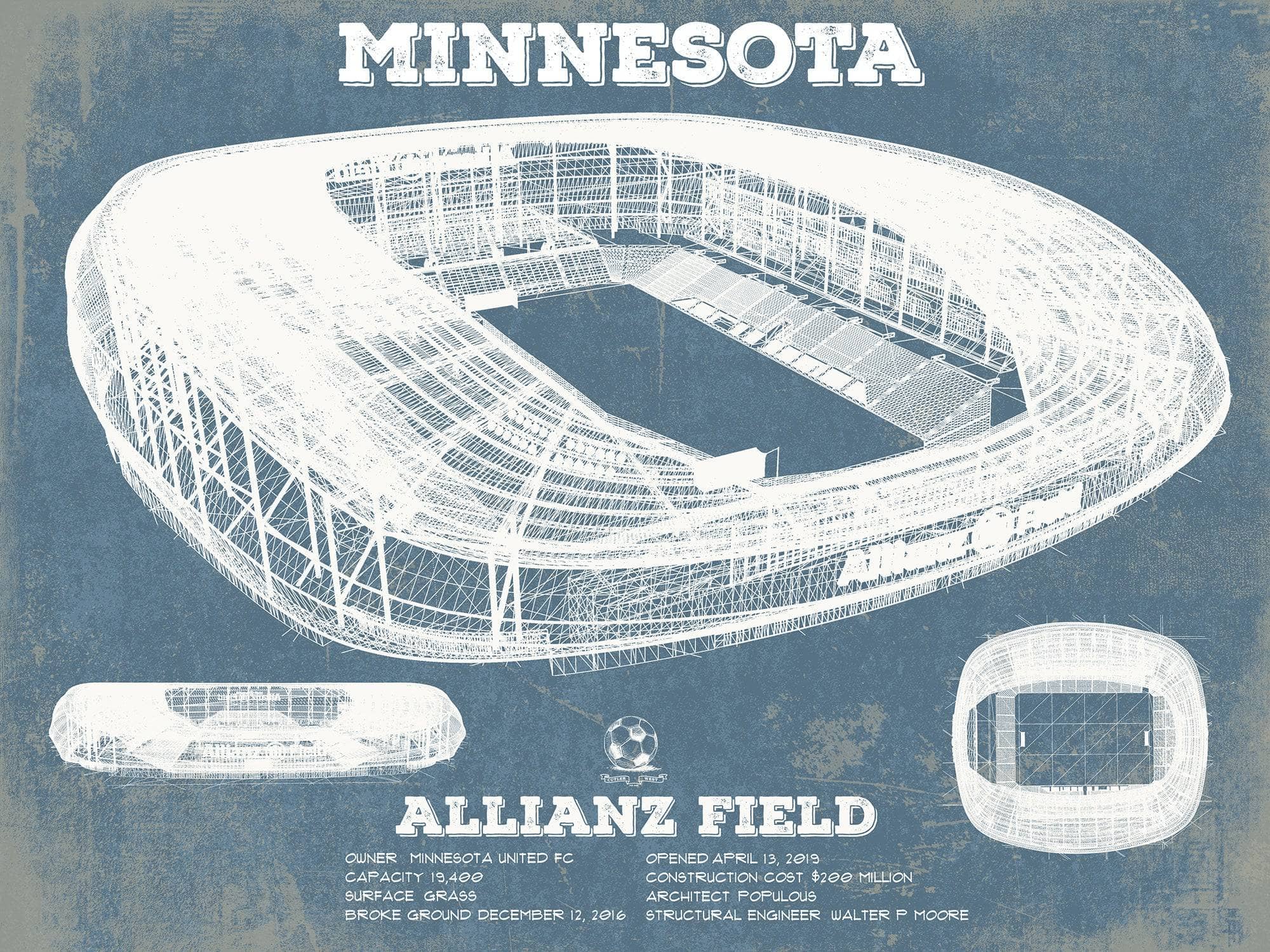 Cutler West Soccer Collection 14" x 11" / Unframed Minnesota United -  Vintage  Allianz Field MLS Soccer Print 714495012-TOP_38111