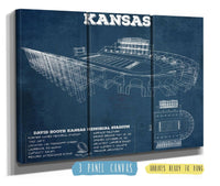 Cutler West College Football Collection 48" x 32" / 3 Panel Canvas Wrap Vintage Kansas Jayhawks Art - Kansas Memorial Stadium Blueprint Football Print 738926422-48"-x-32"56311