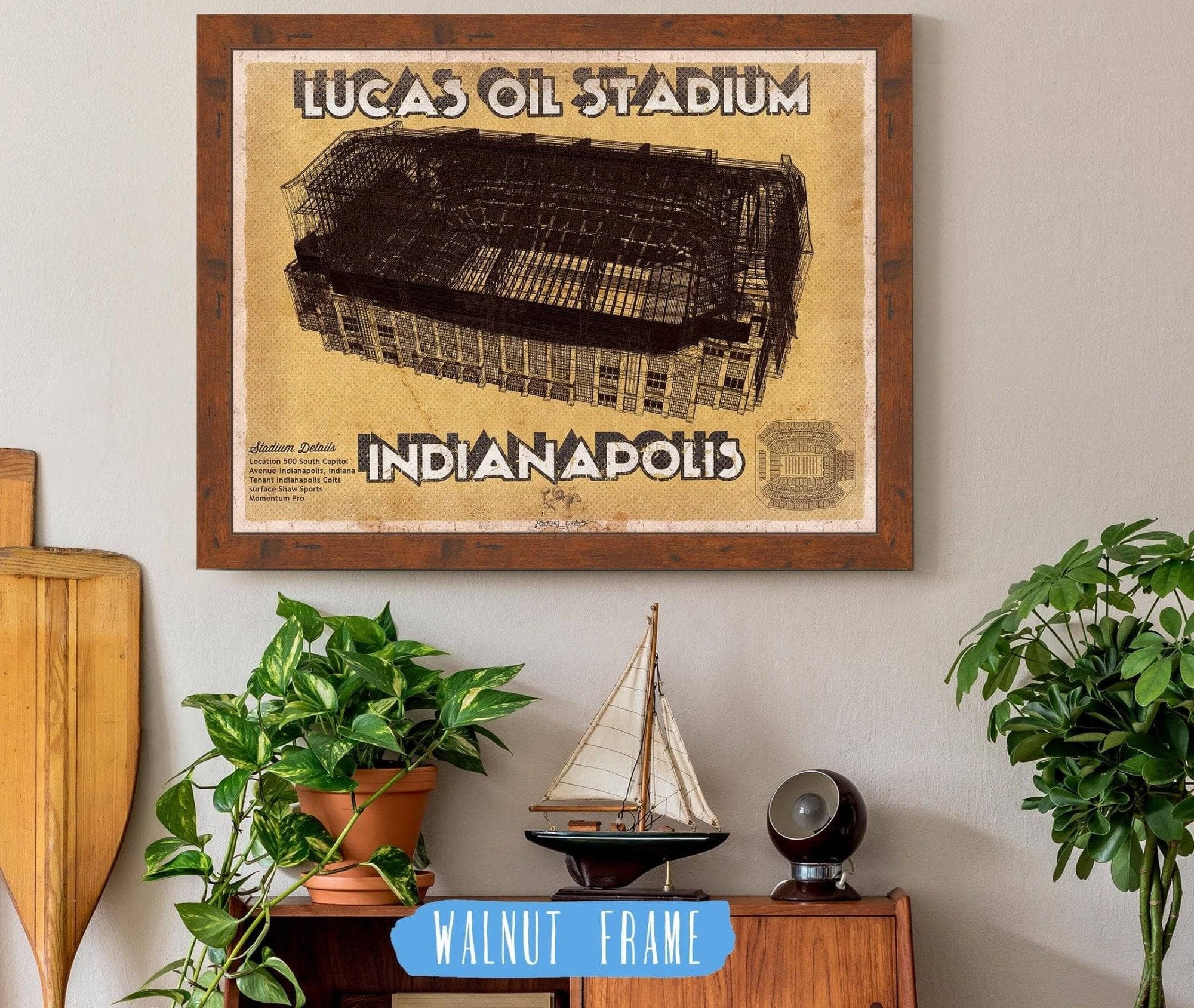 Cutler West Pro Football Collection 14" x 11" / Walnut Frame Indianapolis Colts Lucas Oil Stadium Vintage Football Print 700666450_64975