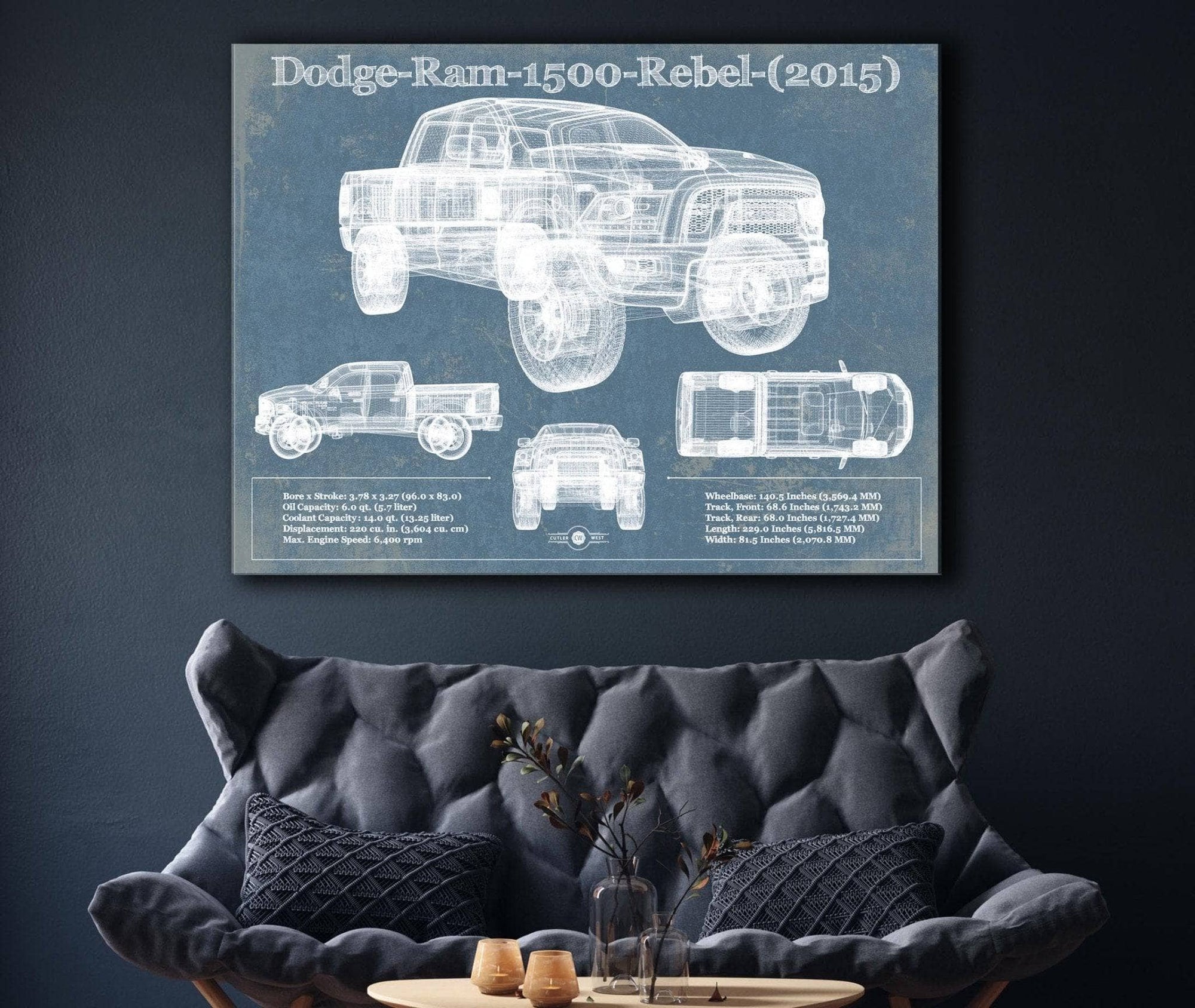 Cutler West Dodge Collection Dodge Ram 1500 Rebel (2015) Vintage Blueprint Auto Print