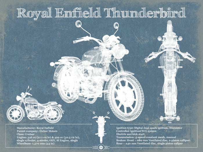 Cutler West 14" x 11" / Unframed Royal Enfield Thunderbird Blueprint Motorcycle Patent Print 933350106_17019