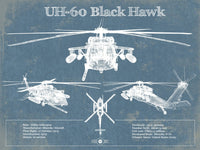 Cutler West Military Aircraft 14" x 11" / Unframed UH-60 Blackhawk Helicopter Vintage Aviation Blueprint Military Print 783513666-TOP