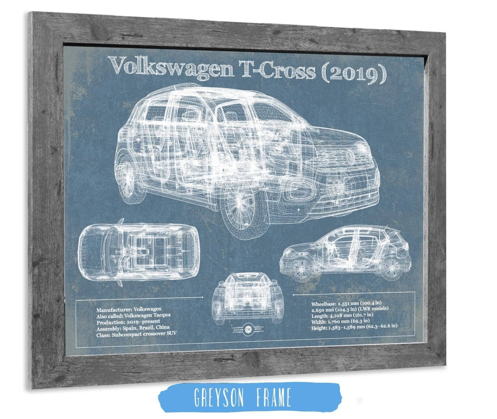 Cutler West Vehicle Collection Volkswagen T Cross (2019) Blueprint Vintage Auto Print