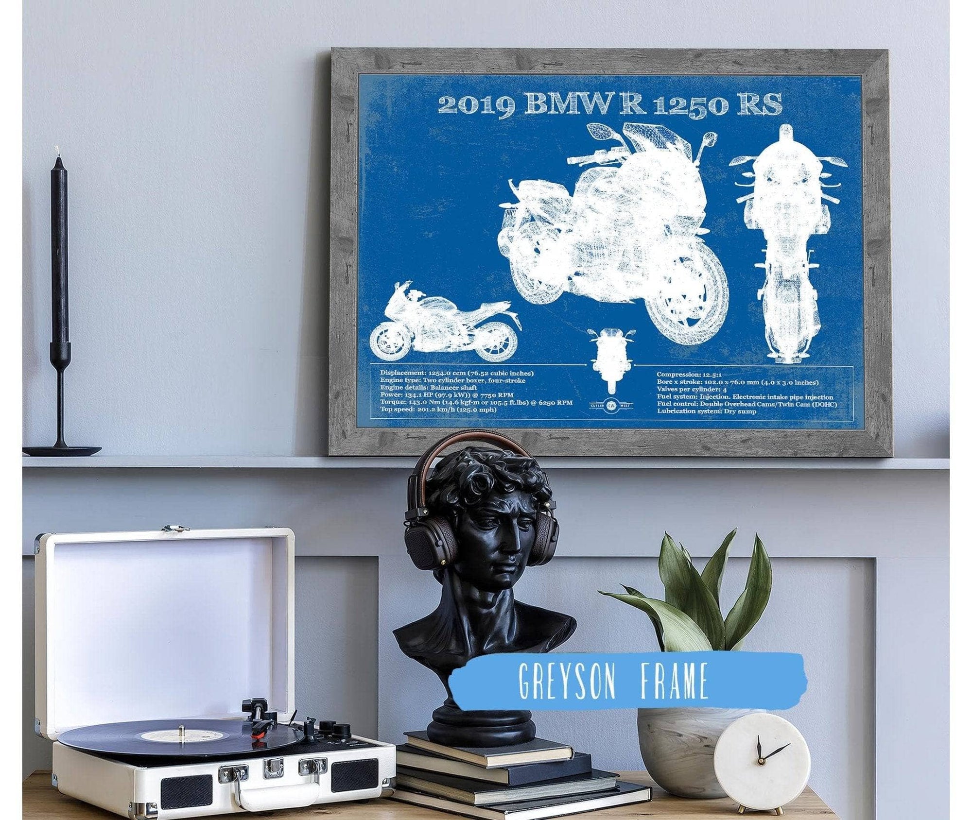 Cutler West Vehicle Collection 2019 BMW R1250RS Vintage Blueprint Auto Print