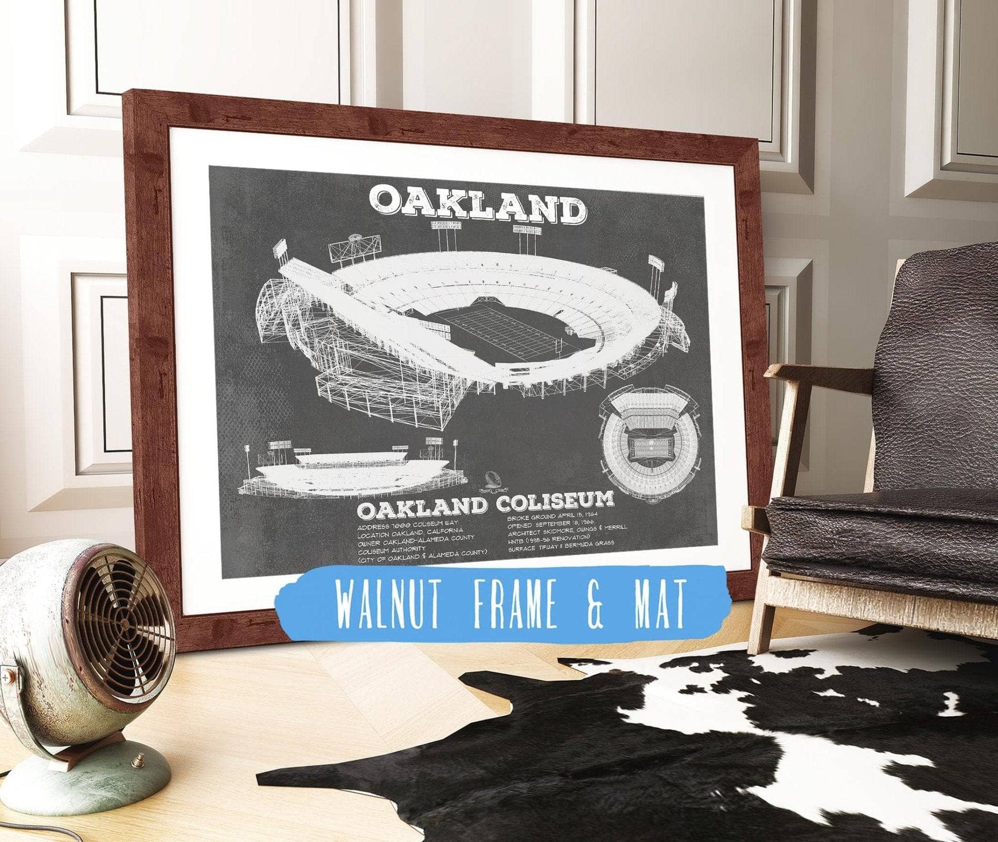 Cutler West Pro Football Collection 14" x 11" / Walnut Frame & Mat Oakland Raiders Team Color Alameda County Coliseum Seating Chart - Vintage Football Print 920787395-TOP_70497